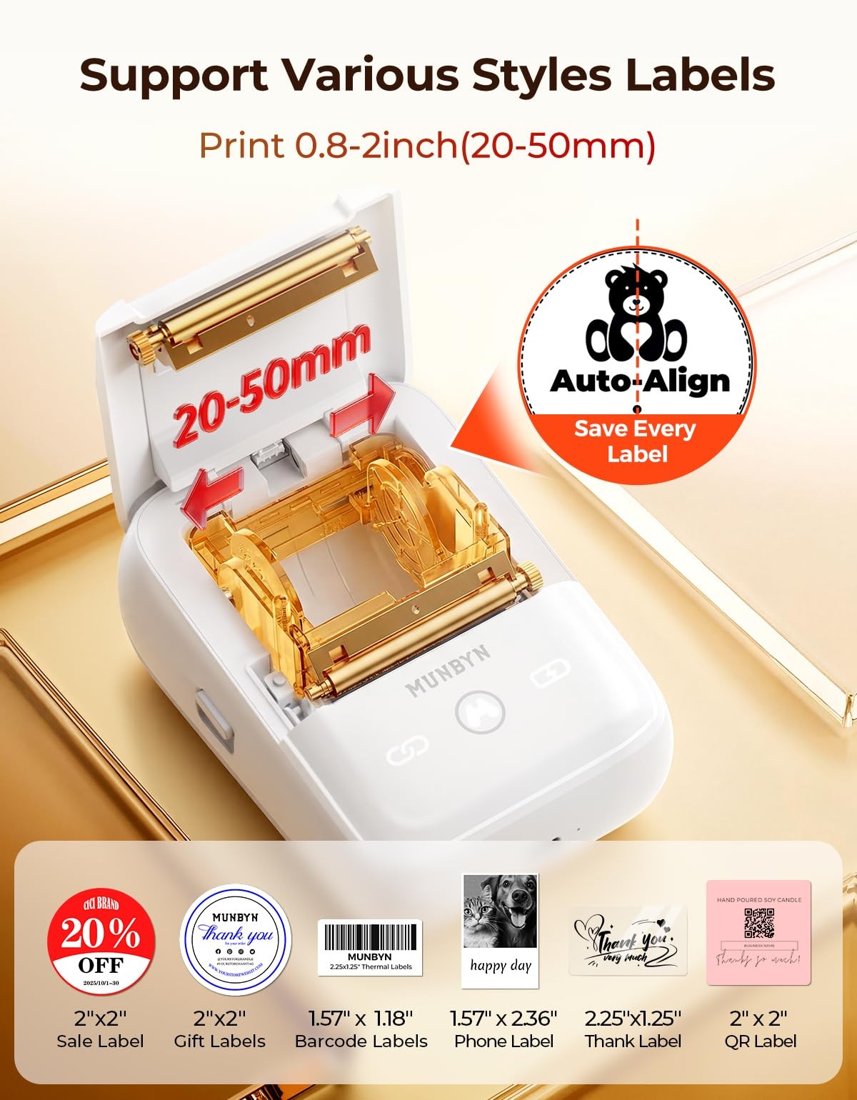 MUNBYN 6-in-1 Label Printer & Sticker Printer, Bluetooth Thermal Printer for Pho