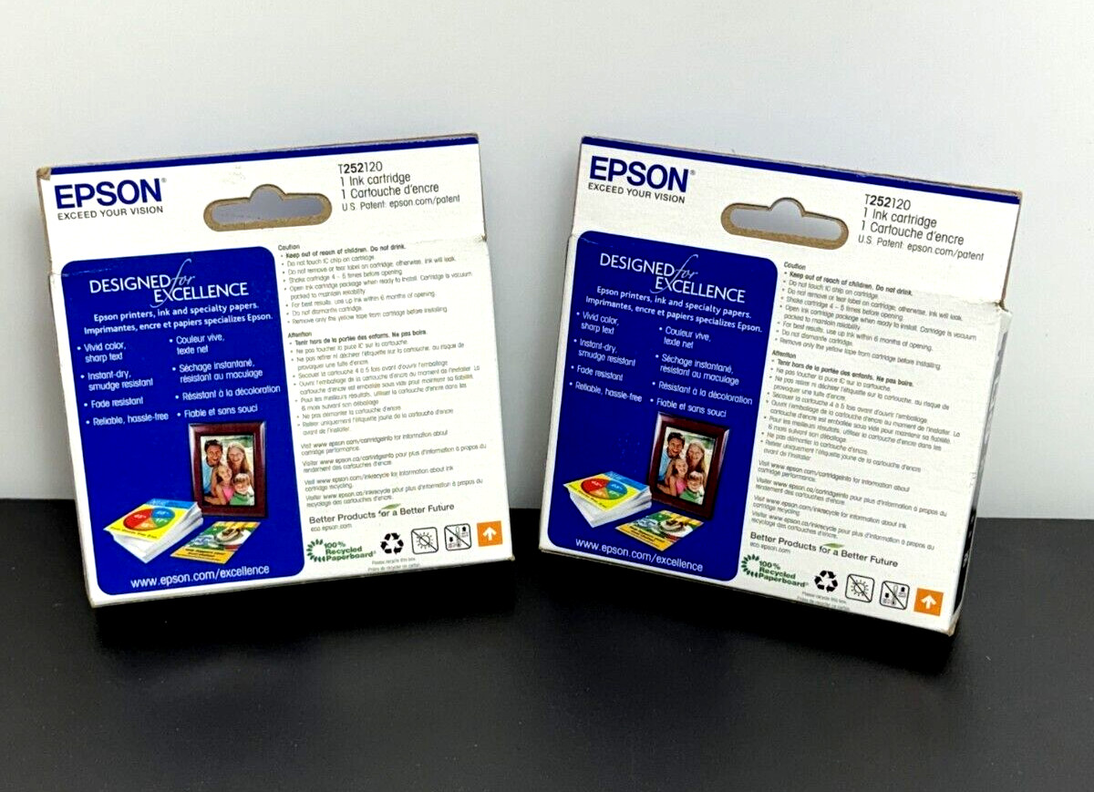 Lot of 2- EPSON 252 STANDARD CAPACITY BLACK INK CARTRIDGE -exp.04/2023