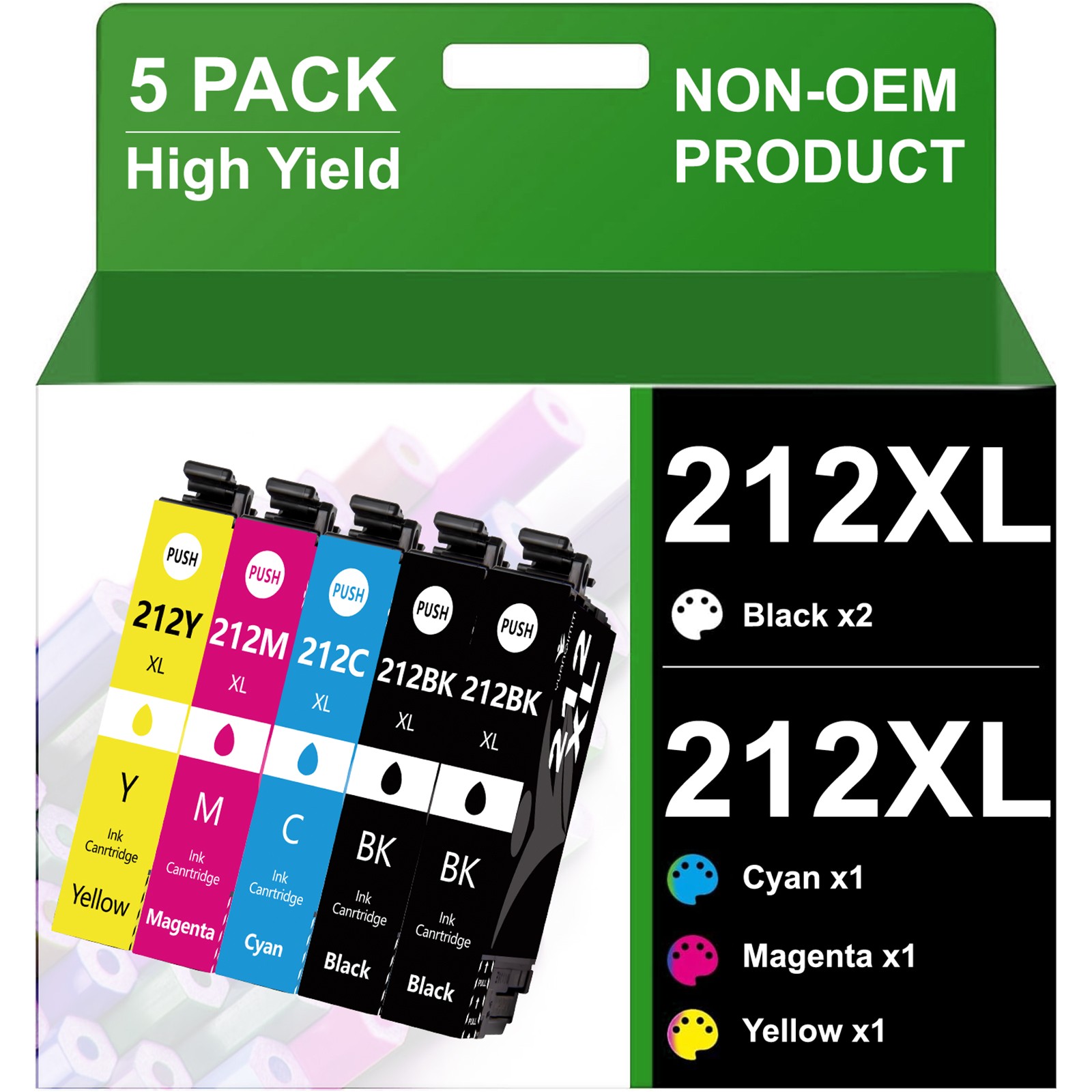 5PK 212XL 212 Ink Cartridges For Epson Printer XP-4100 XP-4105 WF-2830 WF-2850