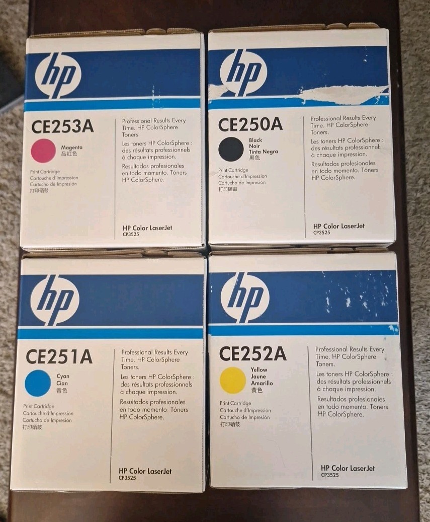 4 Genuine HP504A CP3525 CM3530 CMYK Toner CE250A, CE251A, CE252A, CE253A