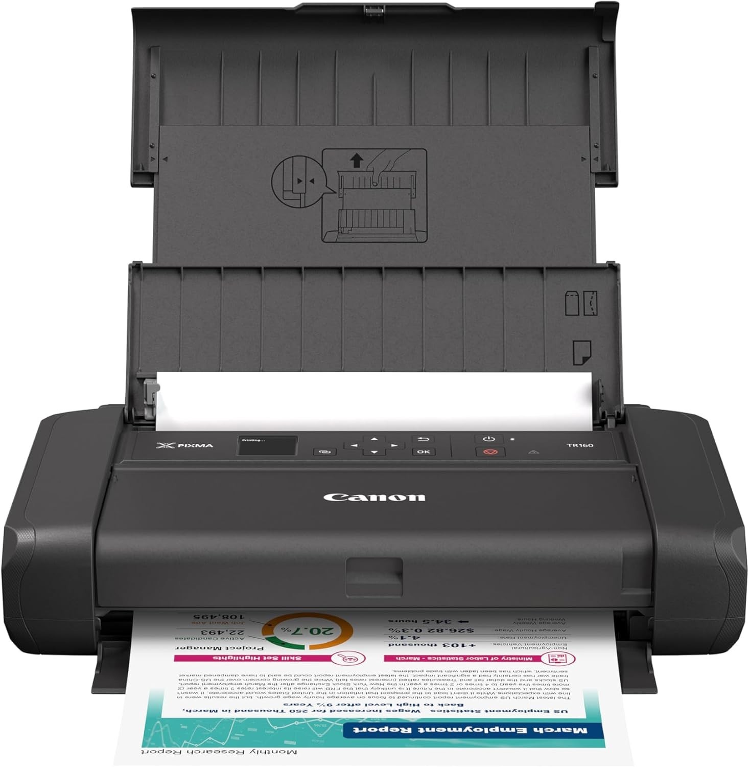 PIXMA TR160 Wireless Portable Printer, 50-Sheet Paper Tray and 1.44″ Display