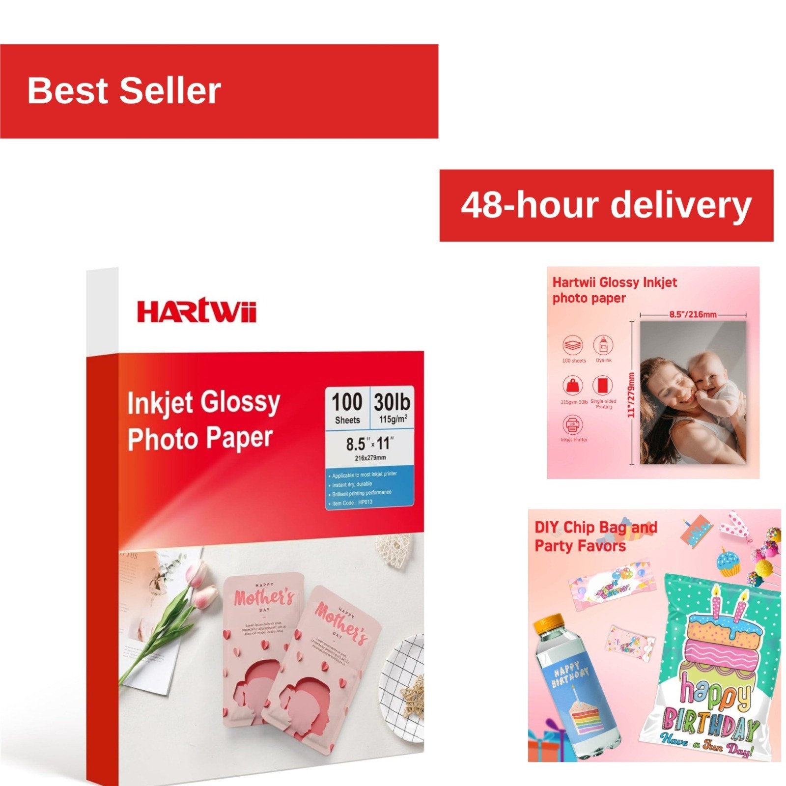 HARTWII 115gsm Glossy Photo Paper 100 Sheets 8.5×11 for Inkjet Printing