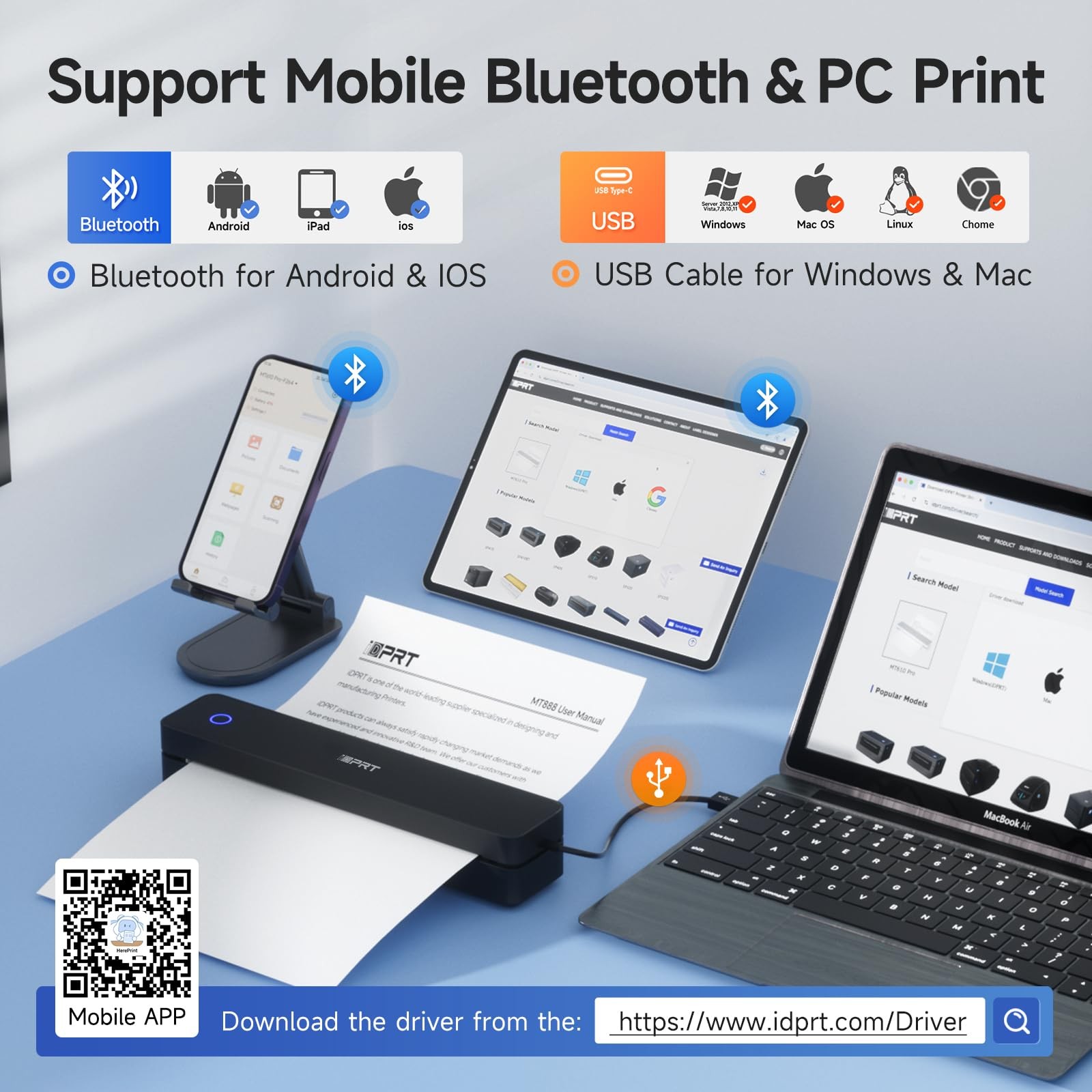 Portable Printer Wireless for Travel – Bluetooth Mobile Printer Support for 8.5x