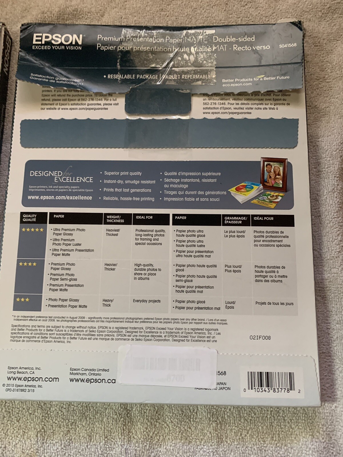 2pks Epson Premium Presentation Paper Matte 50 pgs.works w/ALL ink jet printers