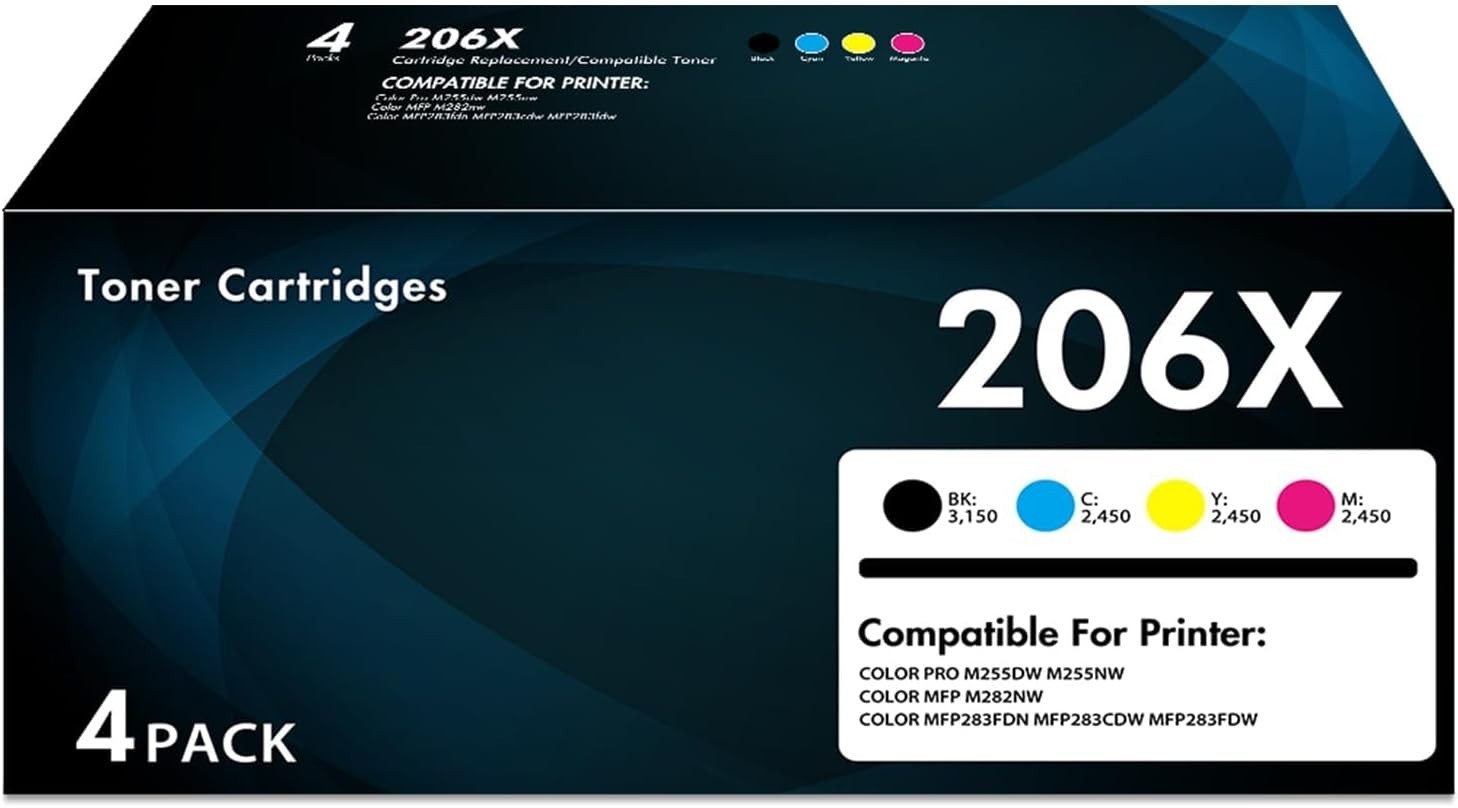 206X Toner 4-Pack for HP M283fdw M283cdw M255dw W2110X-W2113X