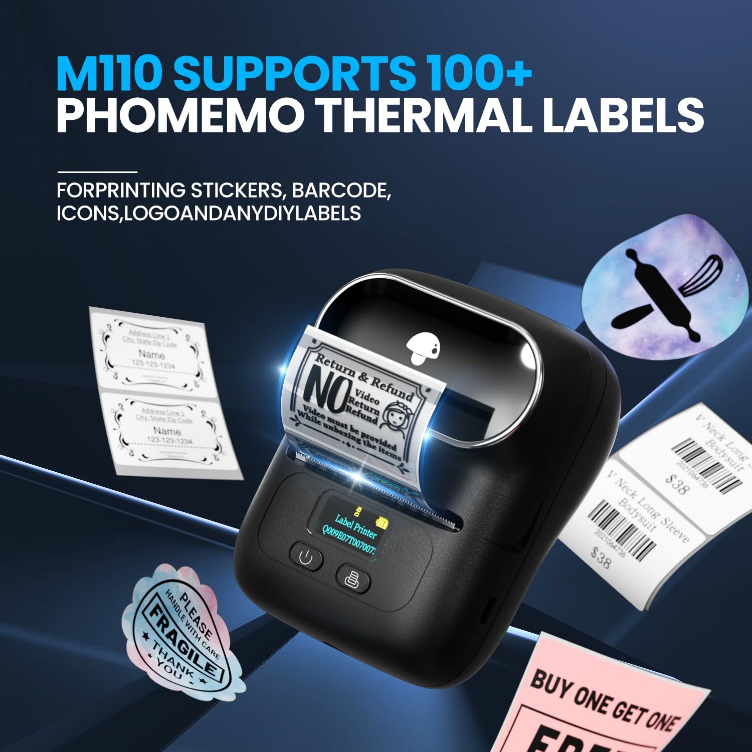 Phomemo M110 Label Maker Thermal Bluetooth Labeling Device Barcode Printer Lot