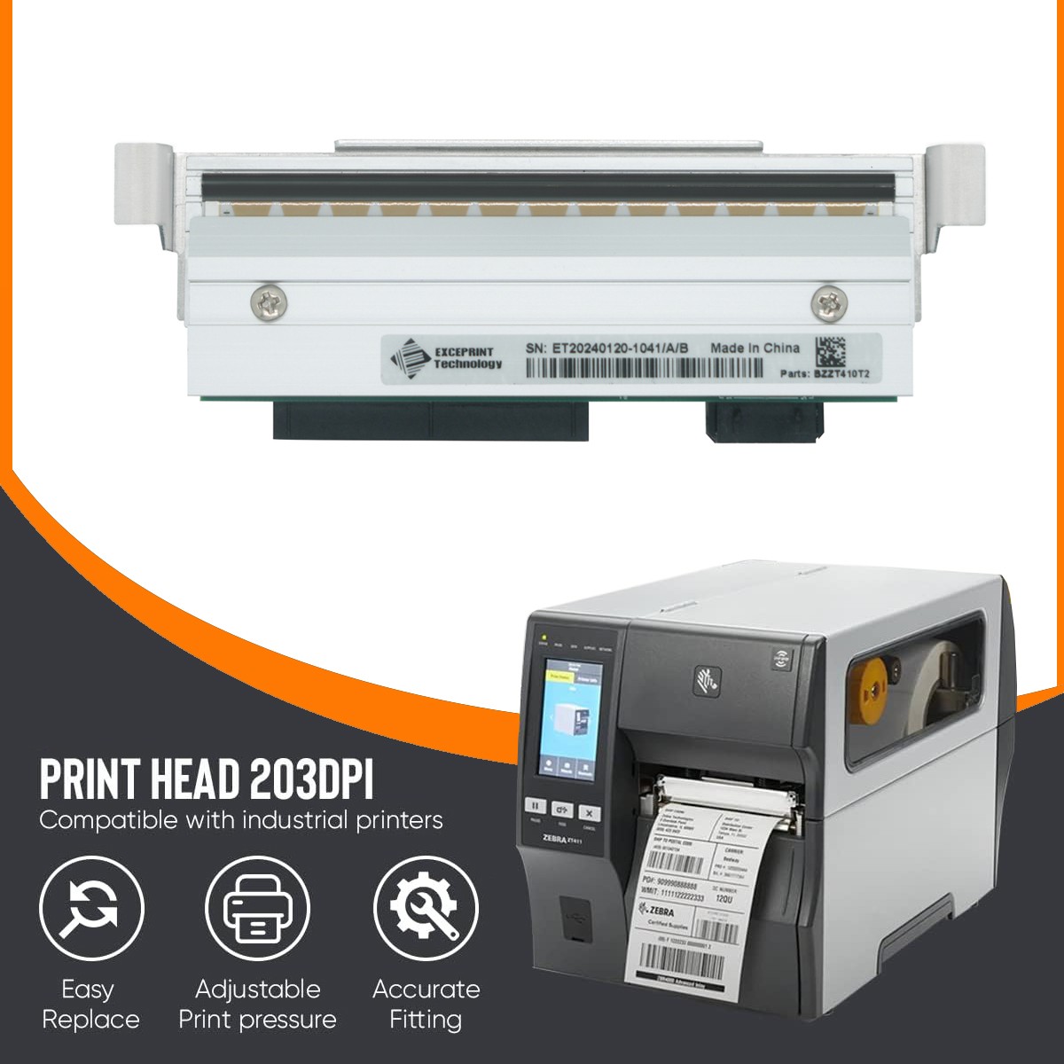 P1058930-009 New Printhead for Zebra ZT410 ZT411 Thermal Printer 203dpi