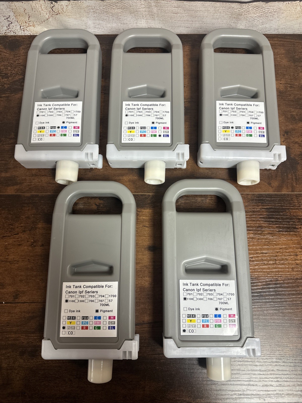 5PK combo PFI-1100 Compatible ink cartridges for Canon Ipf Series 1100 700ml Ea