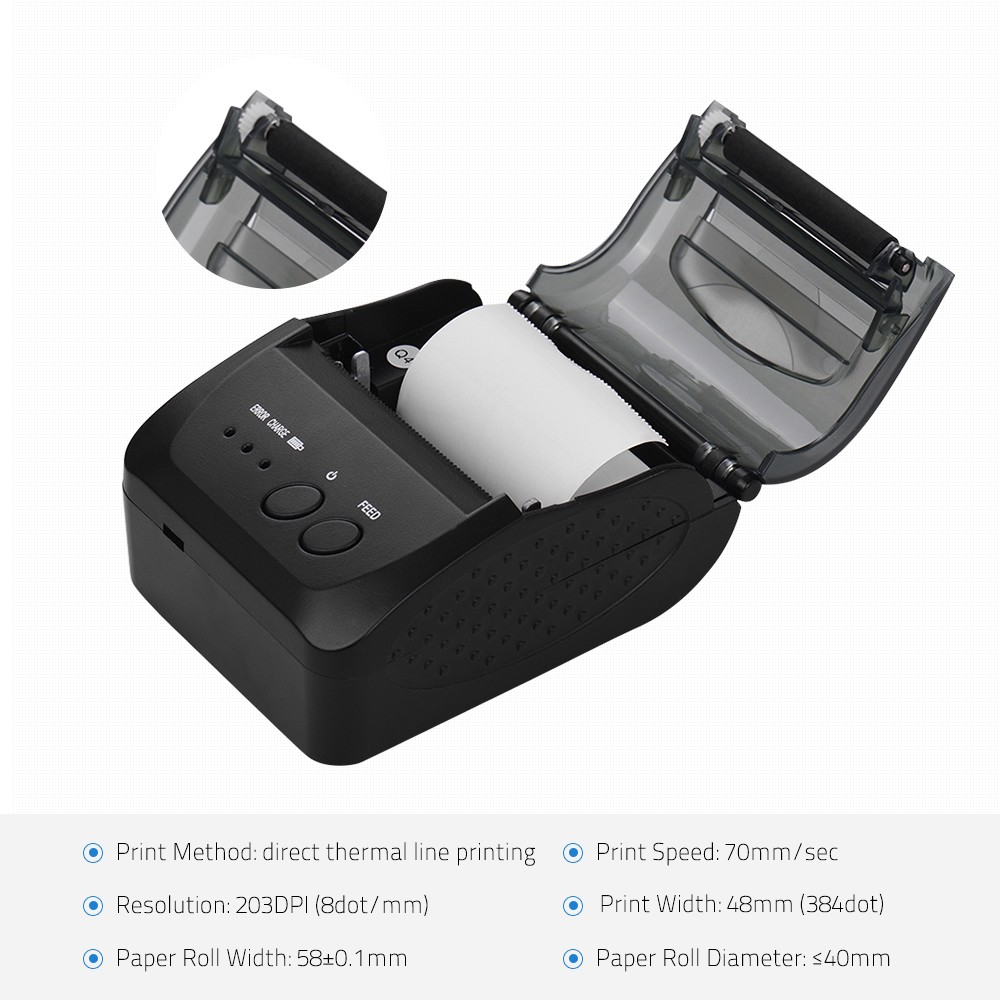 5809DD Portable Mini Thermal Printer Wireless USB BT 2000mAh Battery US Plug