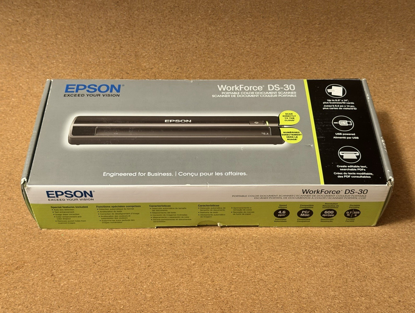Epson WorkForce DS-30 Portable USB Document Scanner 600 dpi, 8.5×14″