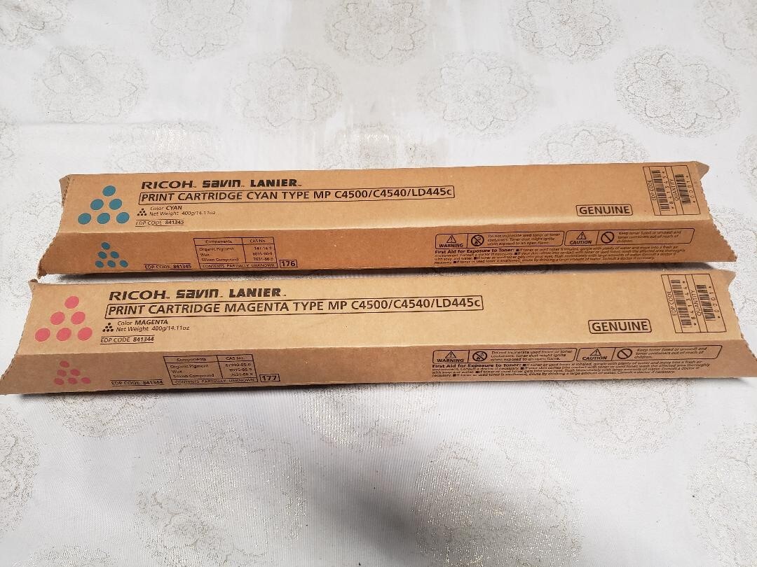 ( 2 ) Ricoh Savin Lanier 841344/841345 Cartridge Magenta/Cyan C4500/C4540/LD445c