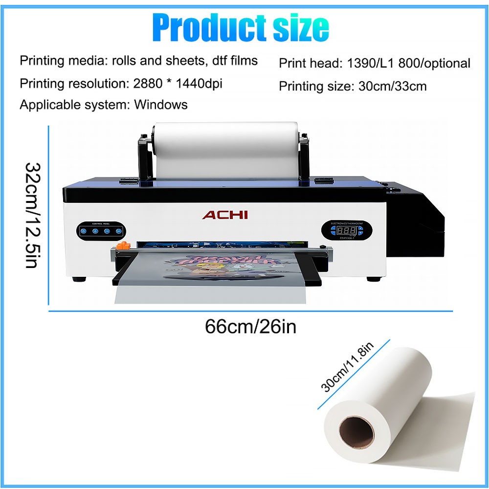 ACHI A3 1390 DTF Printer Clothes Printing Machine for T-shirt Small Business US