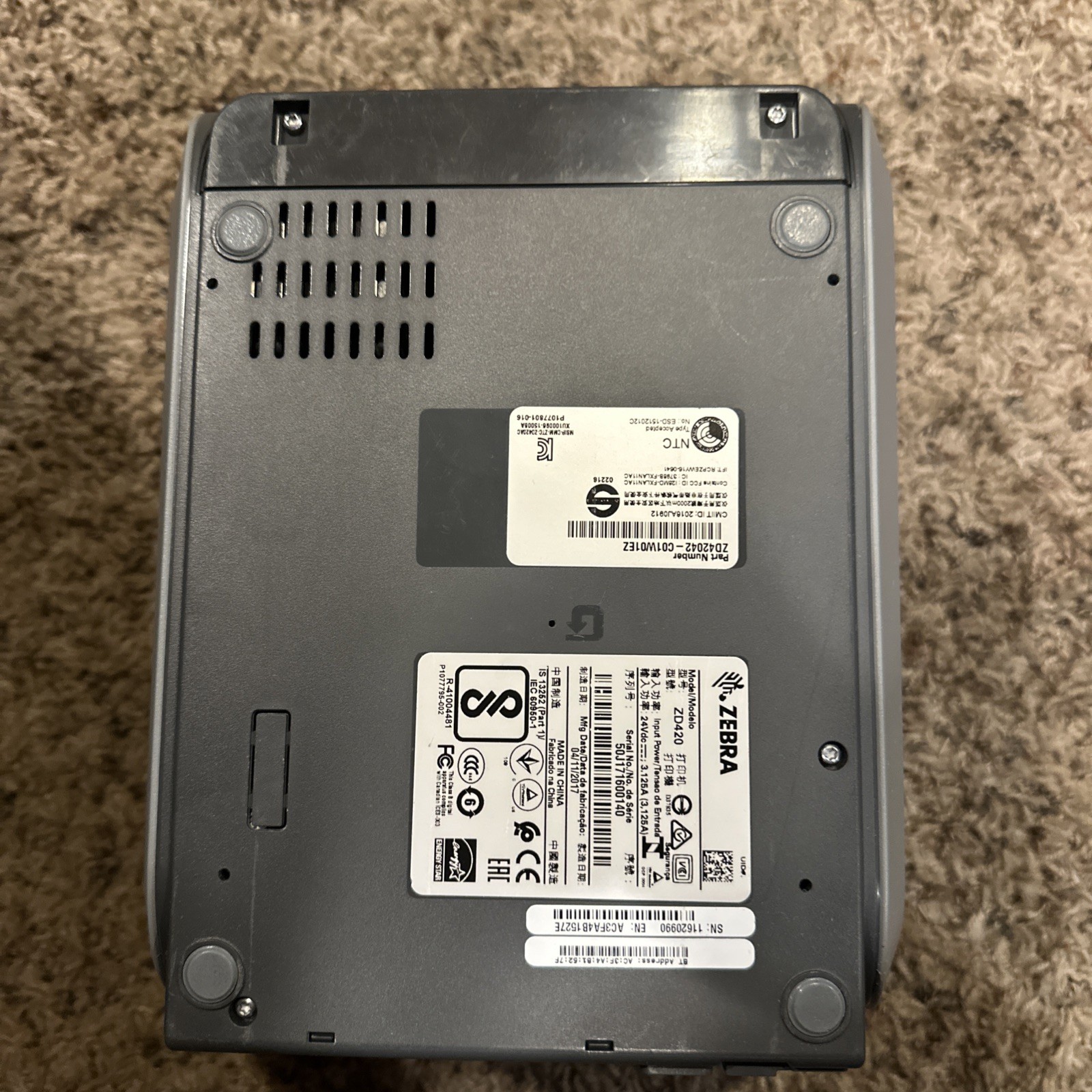 Zebra ZD420 LABEL printer Used No Cords
