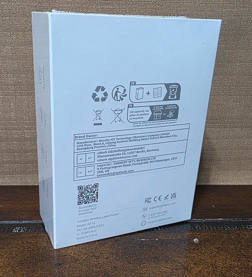 JADENS JD-11 Portable Mini Wireless Label PRINTER Bluetooth White/Gray-BRAND NEW