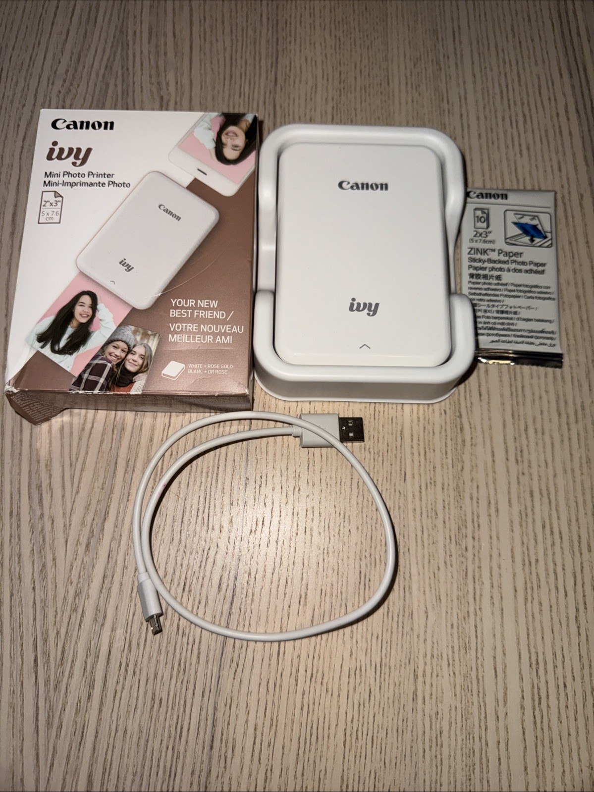 Canon IVY Mini Photo Printer – White / Rose Gold + 10 Pack ZINK Paper