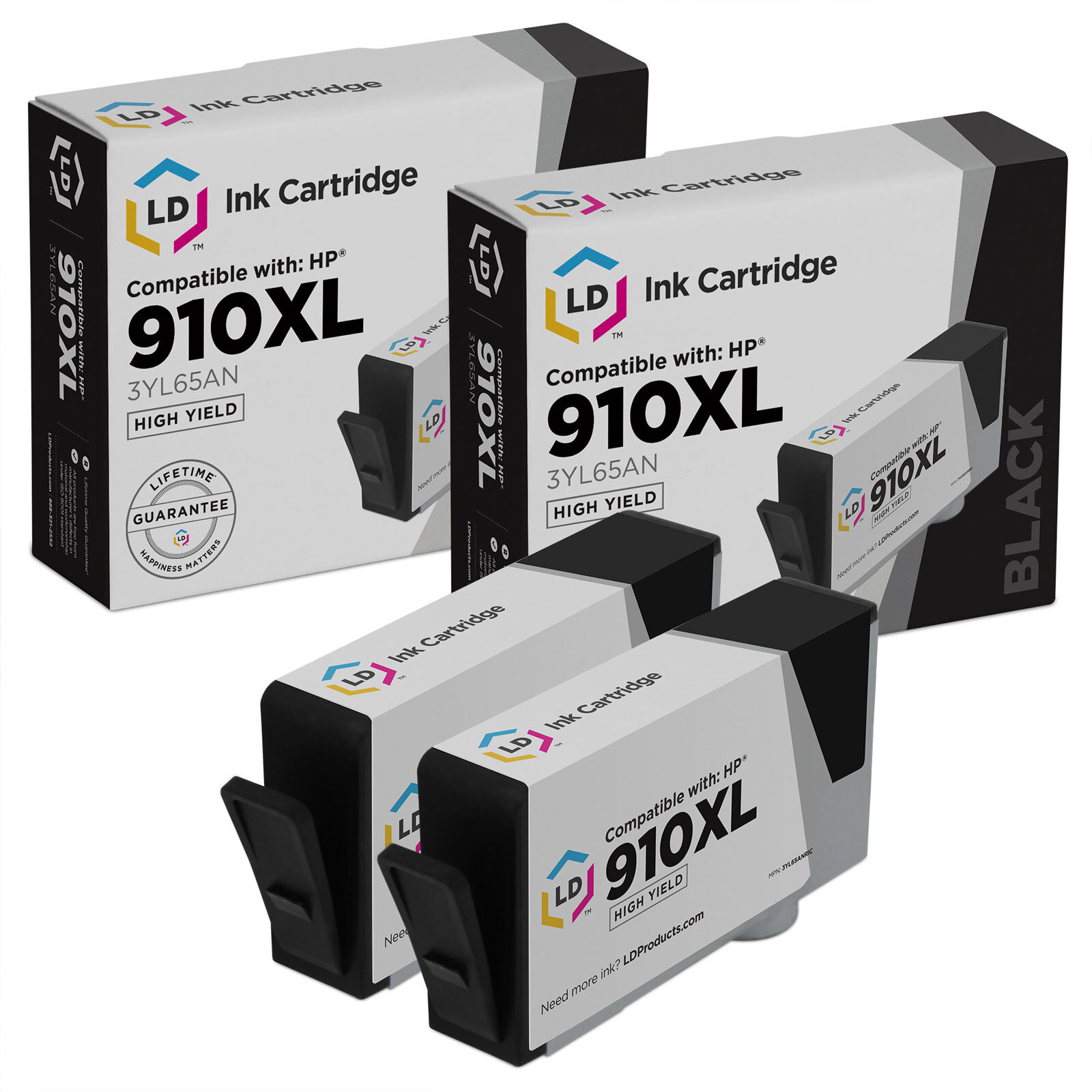 LD 2PK Replacements for HP 910XL 3YL65AN HY Black Ink OfficeJet 8010 8025 8035
