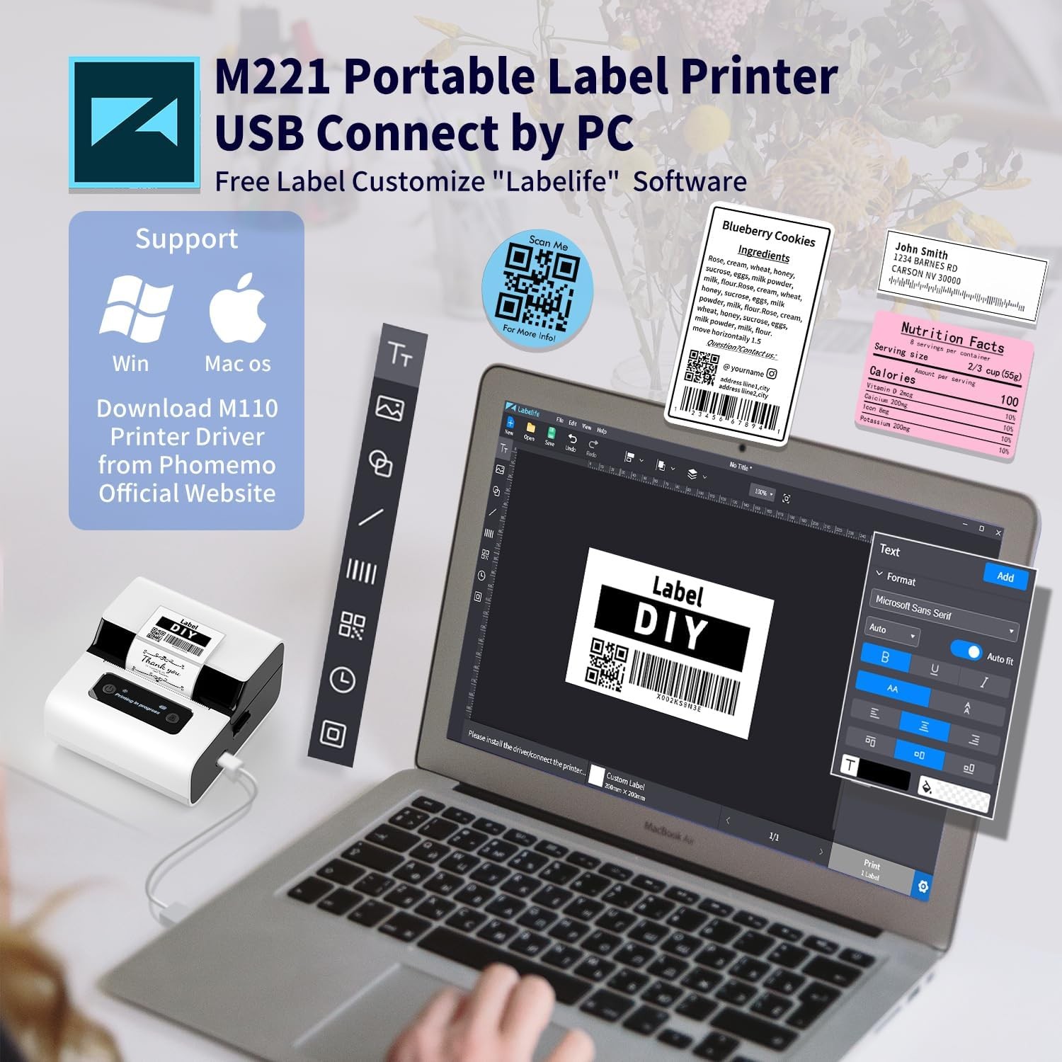 Phomemo M221 Barcode Label Printer 3″ Label Maker Thermal Receipt Printer Gift