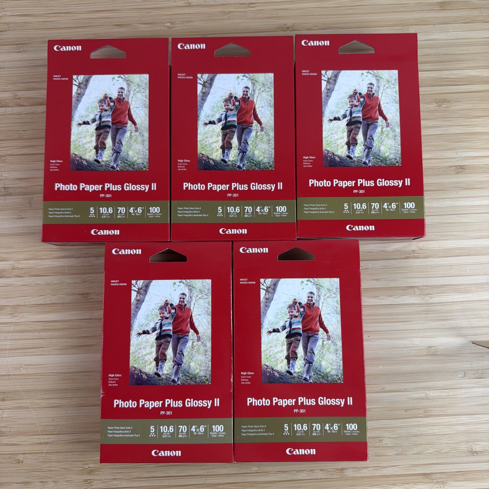NEW Lot OF 5 Canon PP-301 Photo Paper Plus Glossy II 4×6 inch 100 Sheets Each