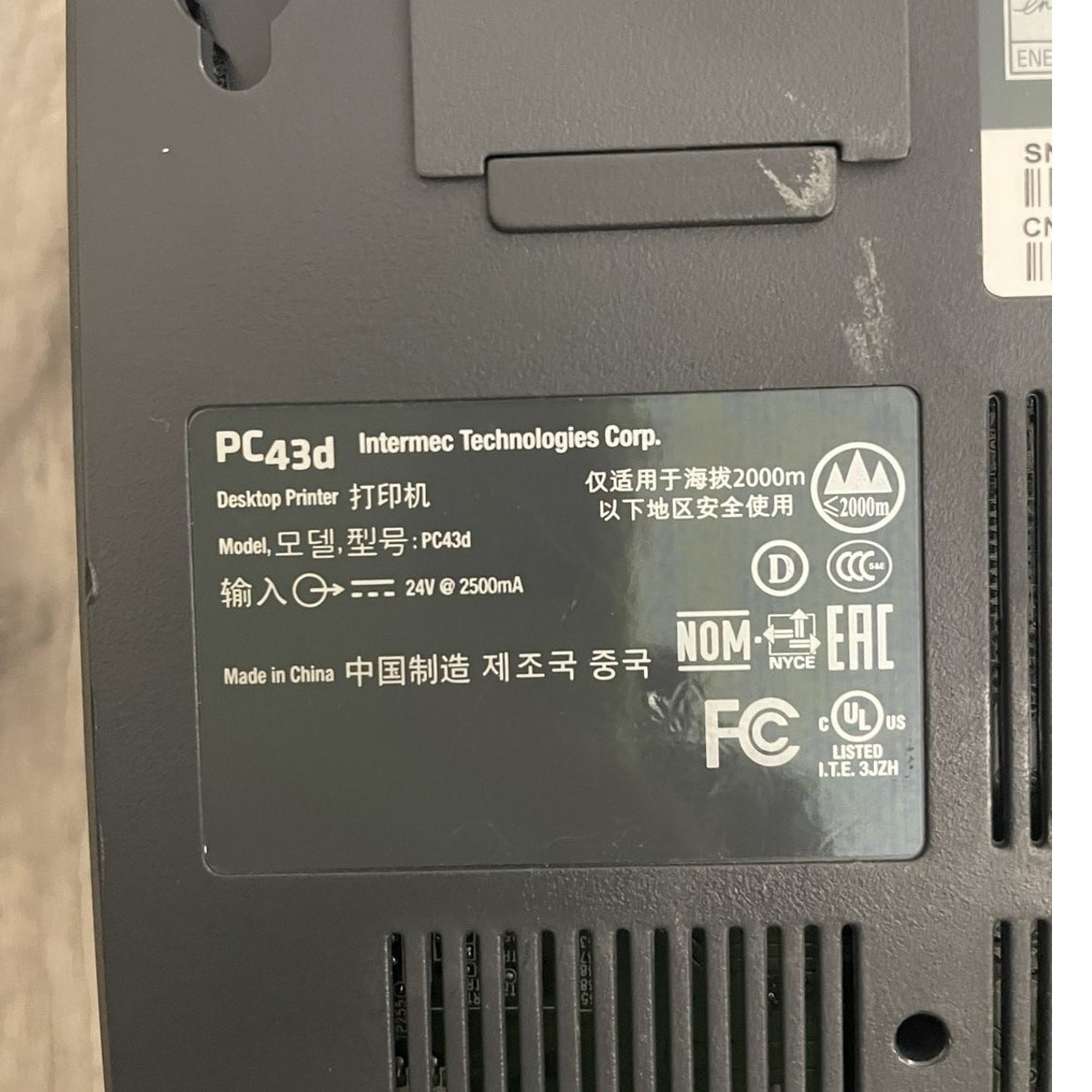 Intermec PC43d Thermal Desktop Barcode Printer w/ AC Adapter