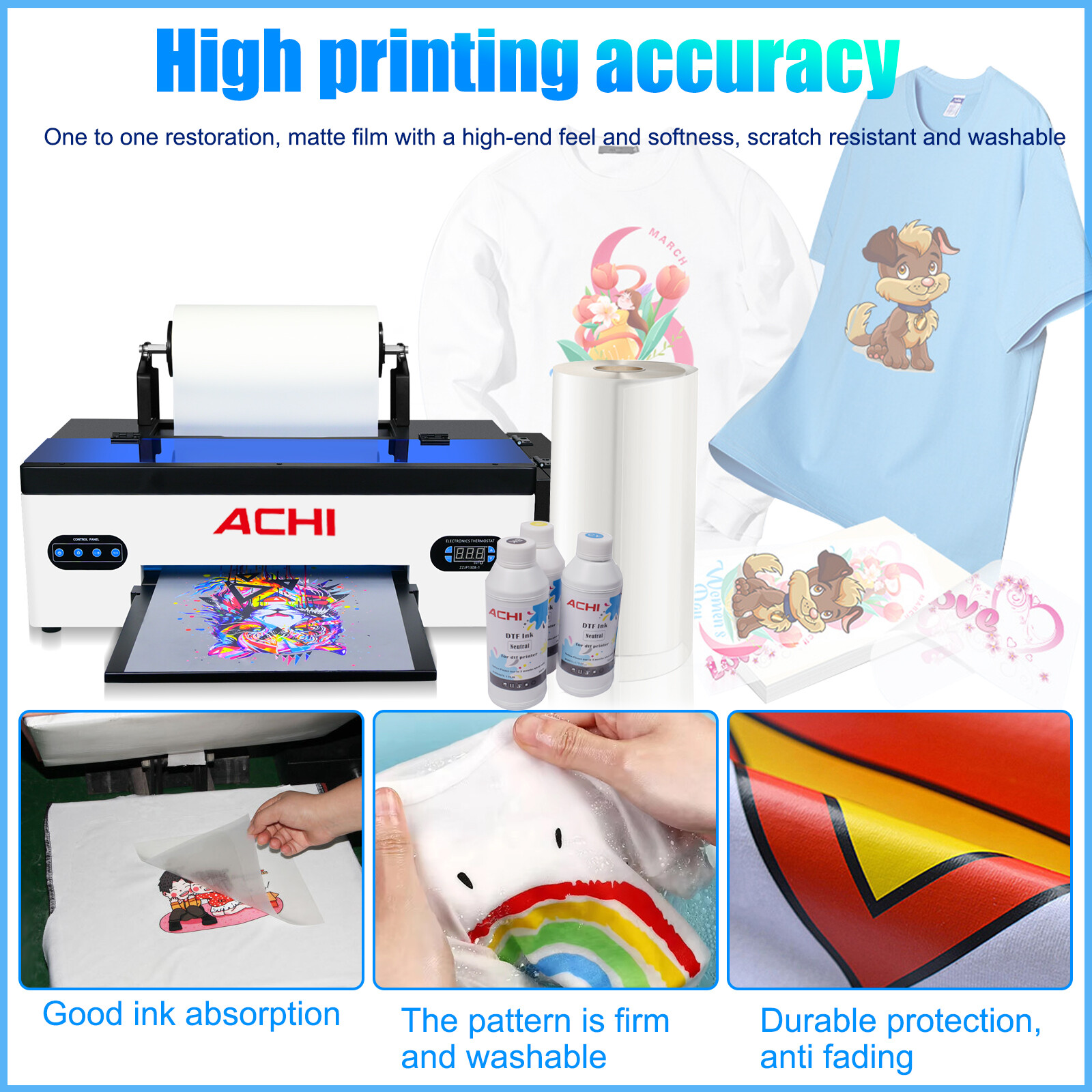 ACHI A3 DTF Printer Roll Design Epson R1390 Nozzle Direct to Film For T-shirt