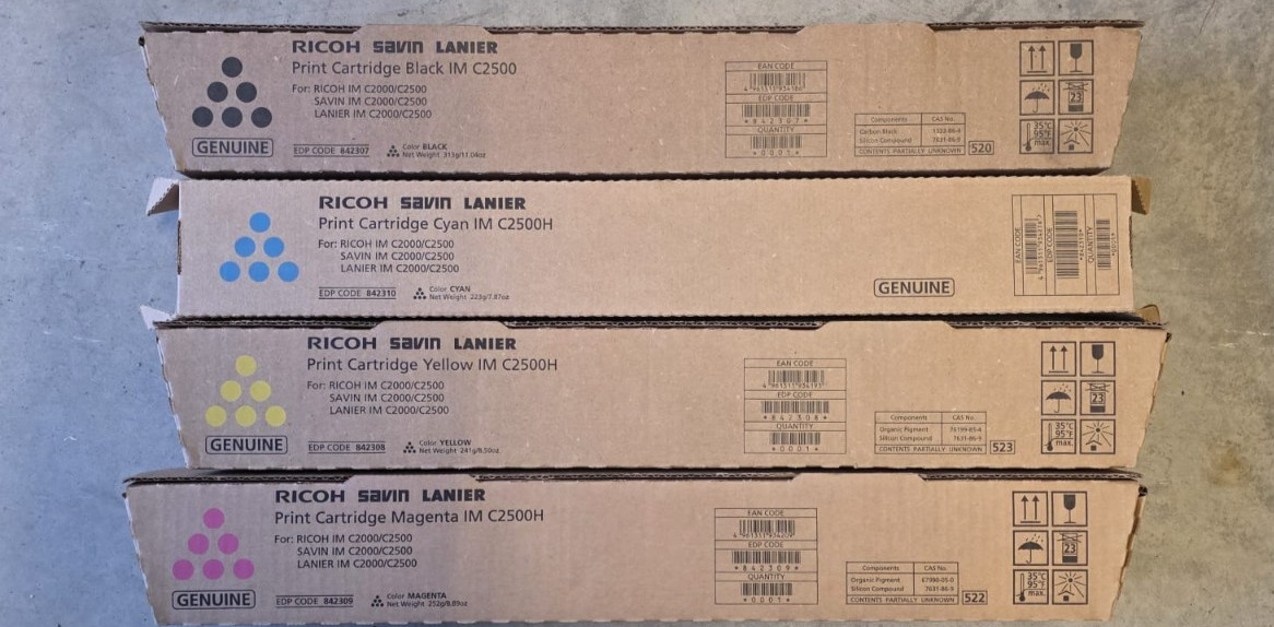 FREE SHIP Ricoh Genuine IM C2500 C2500H CYMK Toner Print Cartridges IM C2000