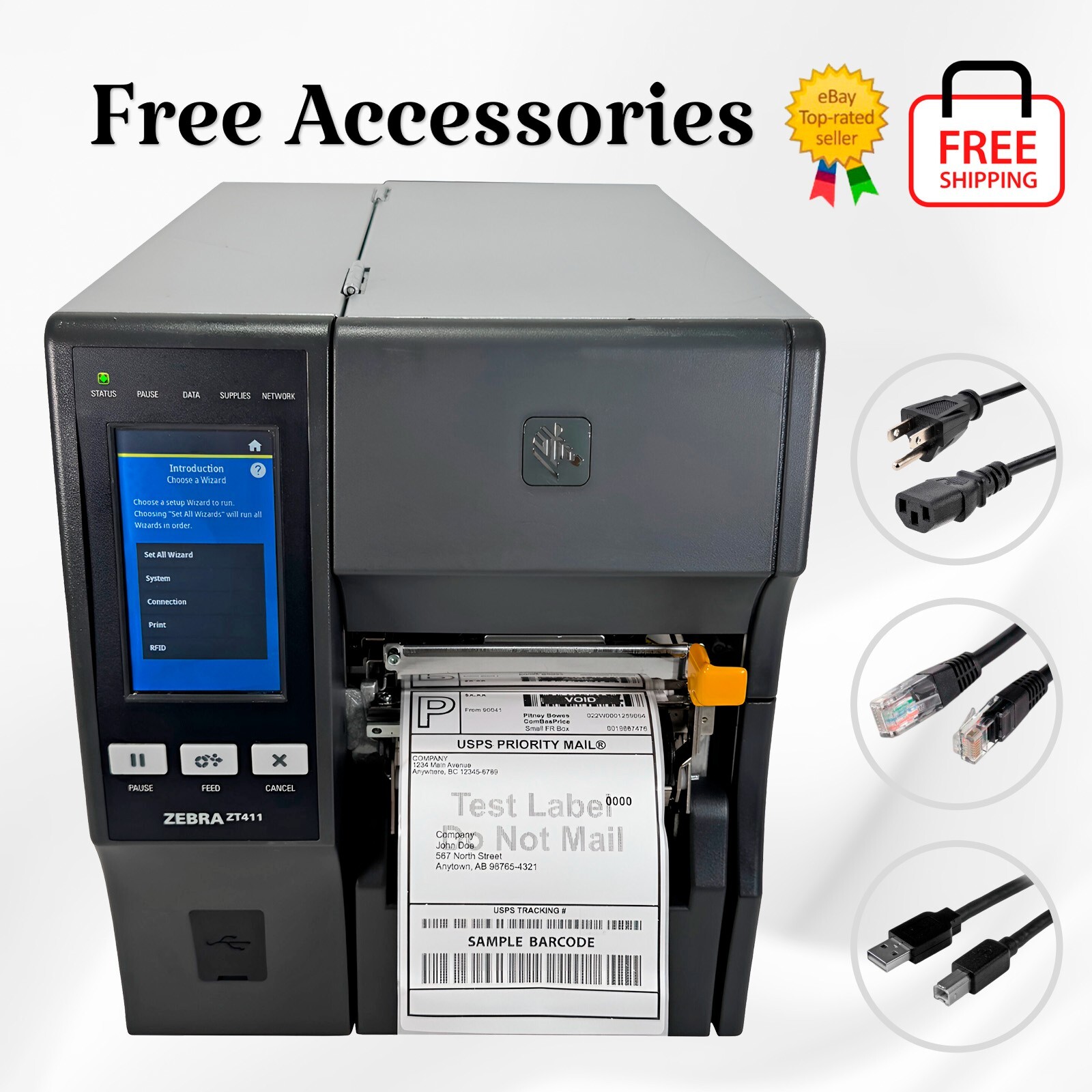 Zebra ZT411 Industrial Thermal Transfer Label Printer 300dpi Peel Rewind LAN USB