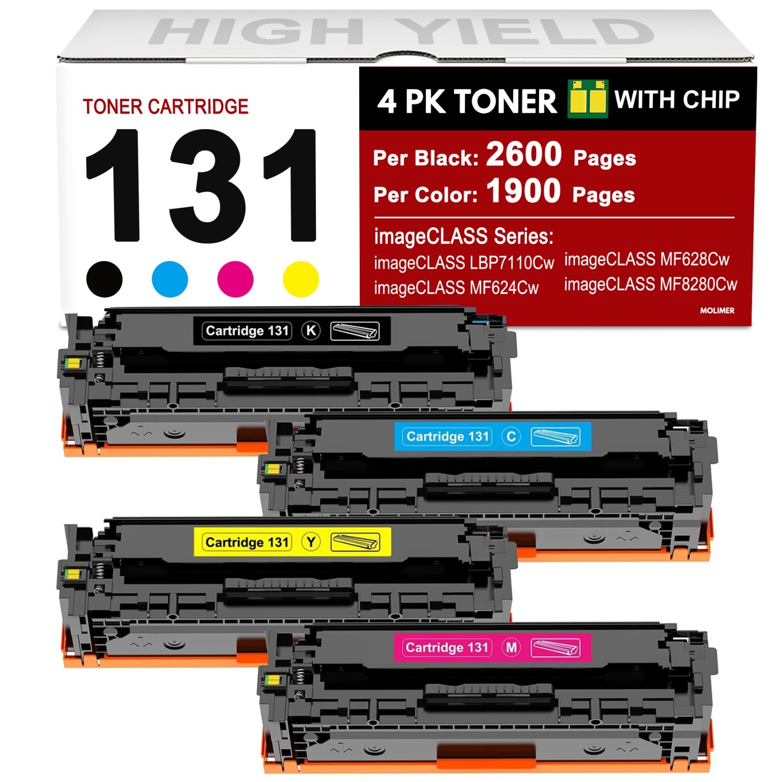 4 PK CRG131 131 Toner (BCMY) For Canon 131 ImageCLASS LBP7110Cw MF624Cw MF628Cw