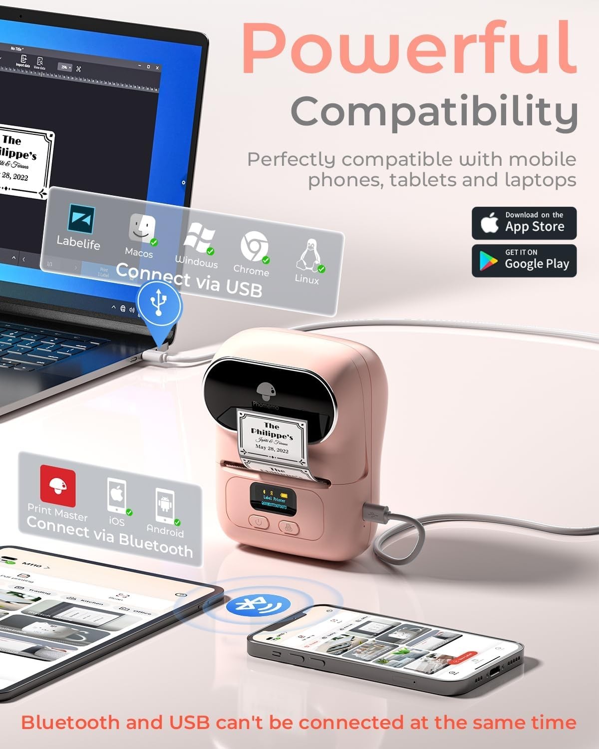 M110 Pink Thermal Label Printer – Mini Bluetooth Sticker Maker for Home & Office