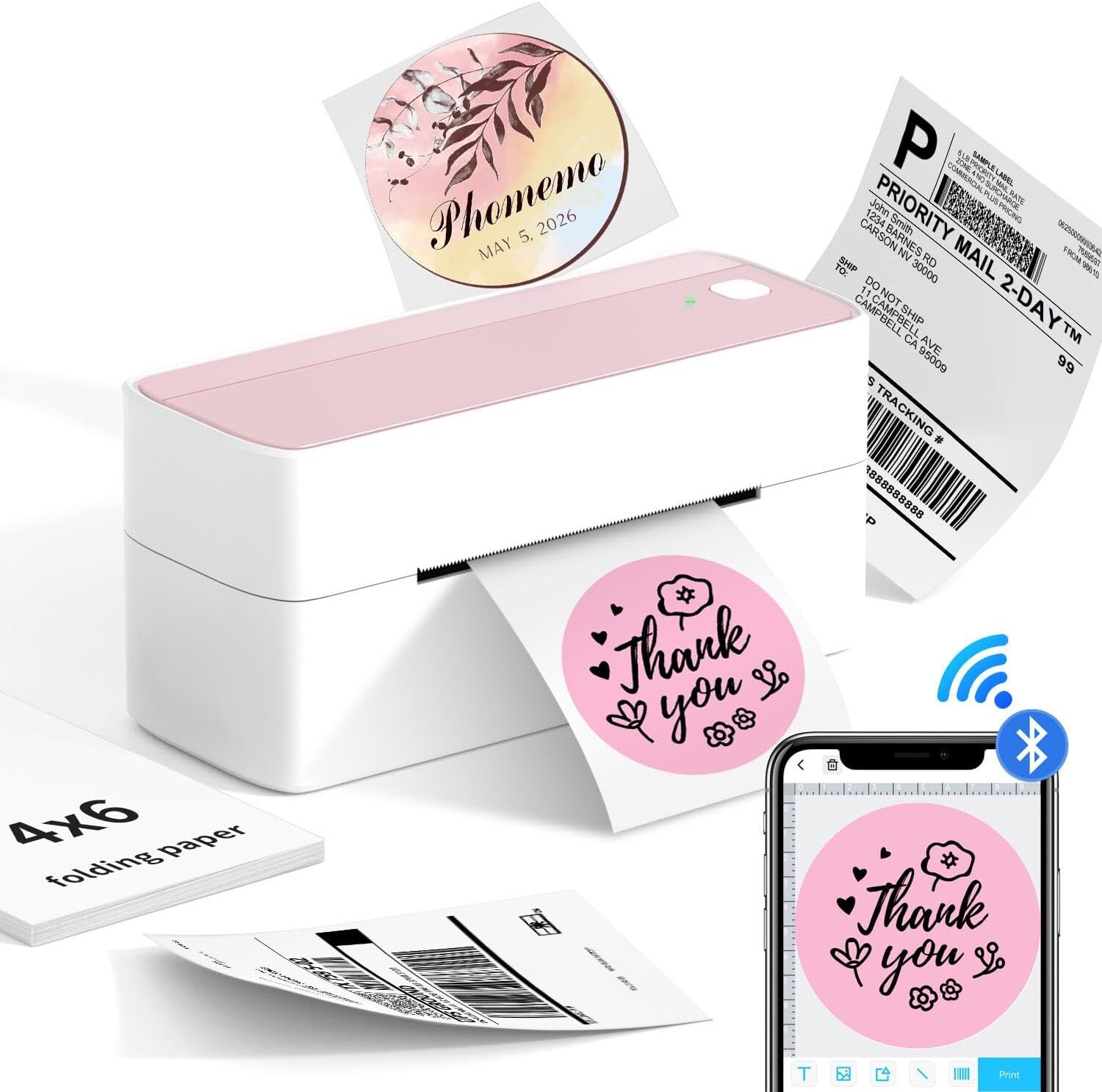 Phomemo Thermal Shipping Label Printer 4×6 Bluetooth Label Maker For Packages