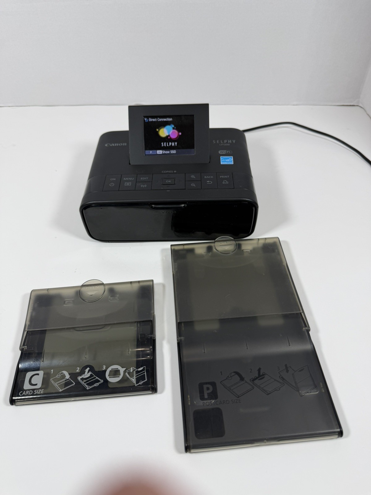 Canon SELPHY CP 1200 With Card Tray And 4 X 6 Tray Powers On, No Ink, Untested