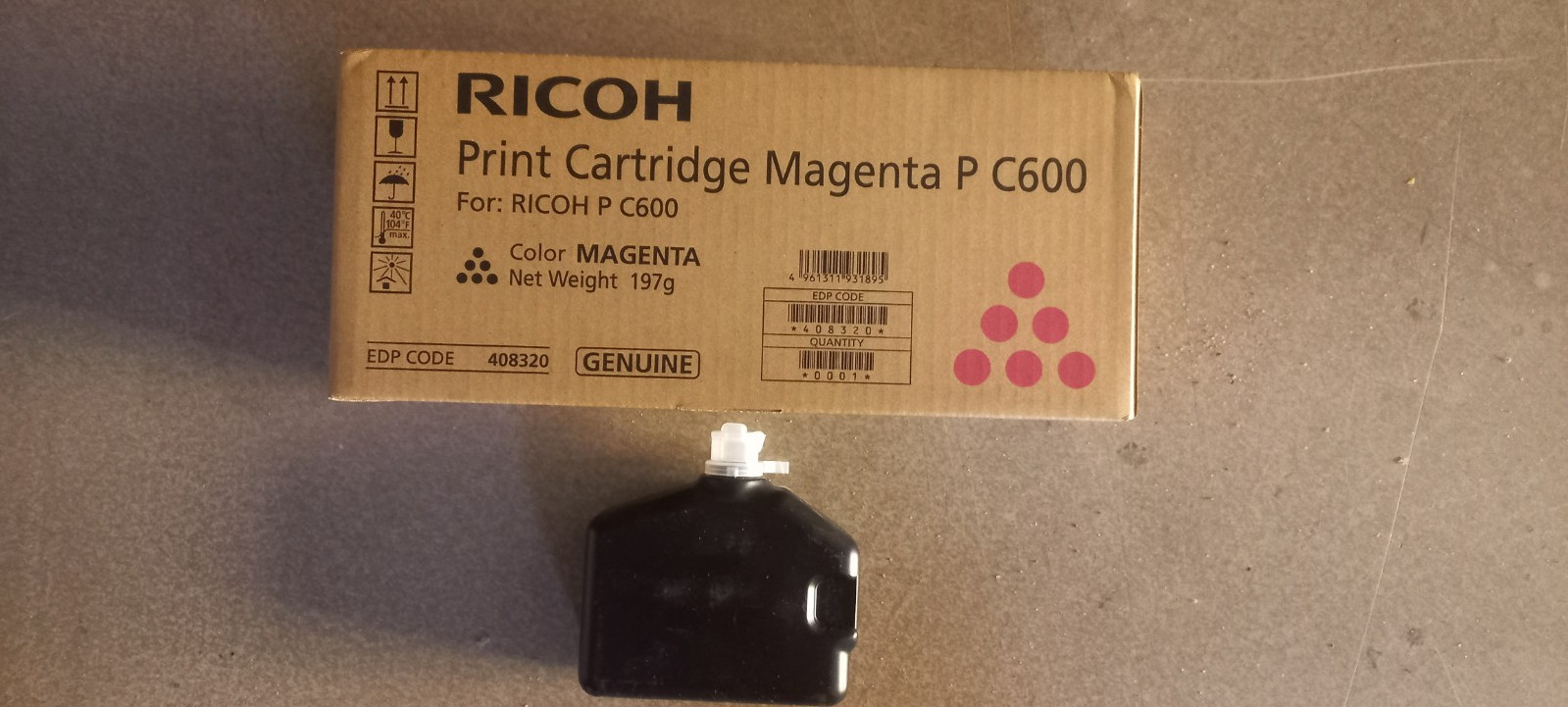 GENUINE RICOH MAGENTA PRINT CARTRIDGE P C600 + WASTE BOTTLE PART NO. 408320