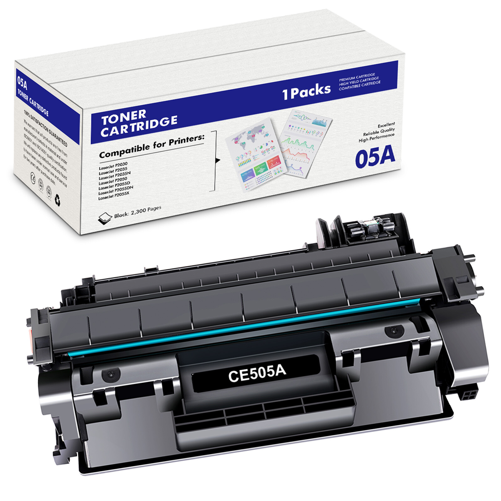 1-Pack CE505A 05A Toner Compatible for HP LaserJet P2030 P2035 P2035n P2055dn