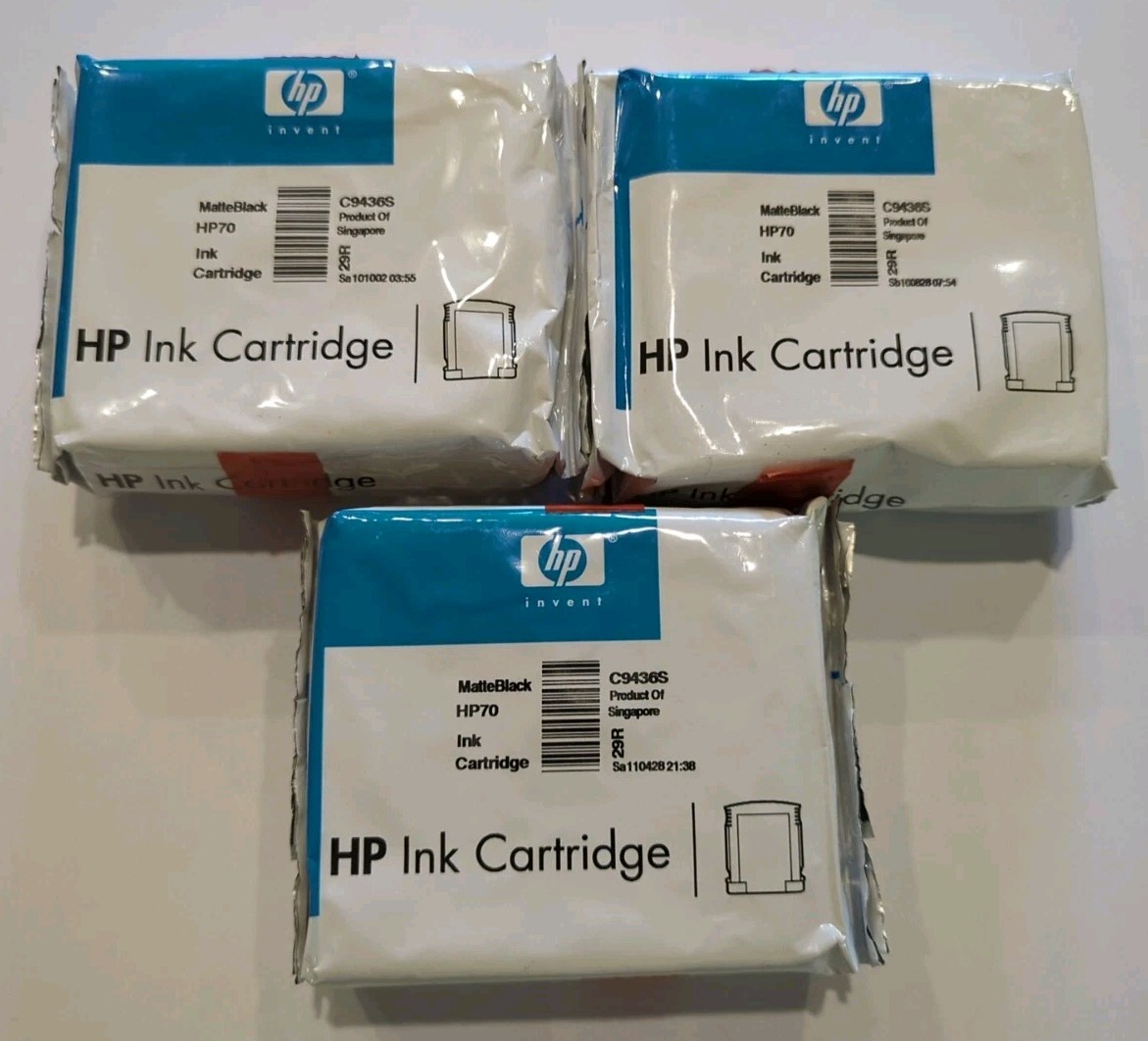 Lot Of 3 Genuine HP 70 Matte Black Ink 69ml DesignJet Q6675A L3S81B E1L21B