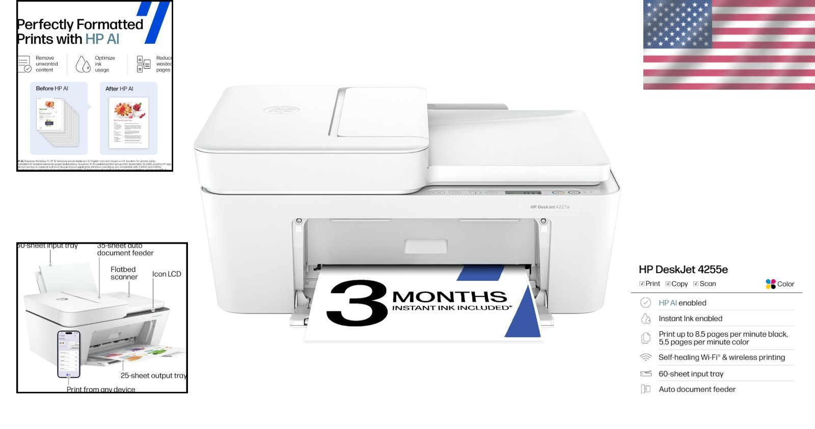 HP DeskJet 4255e All-in-One Printer with 3 of Instant Ink for free with