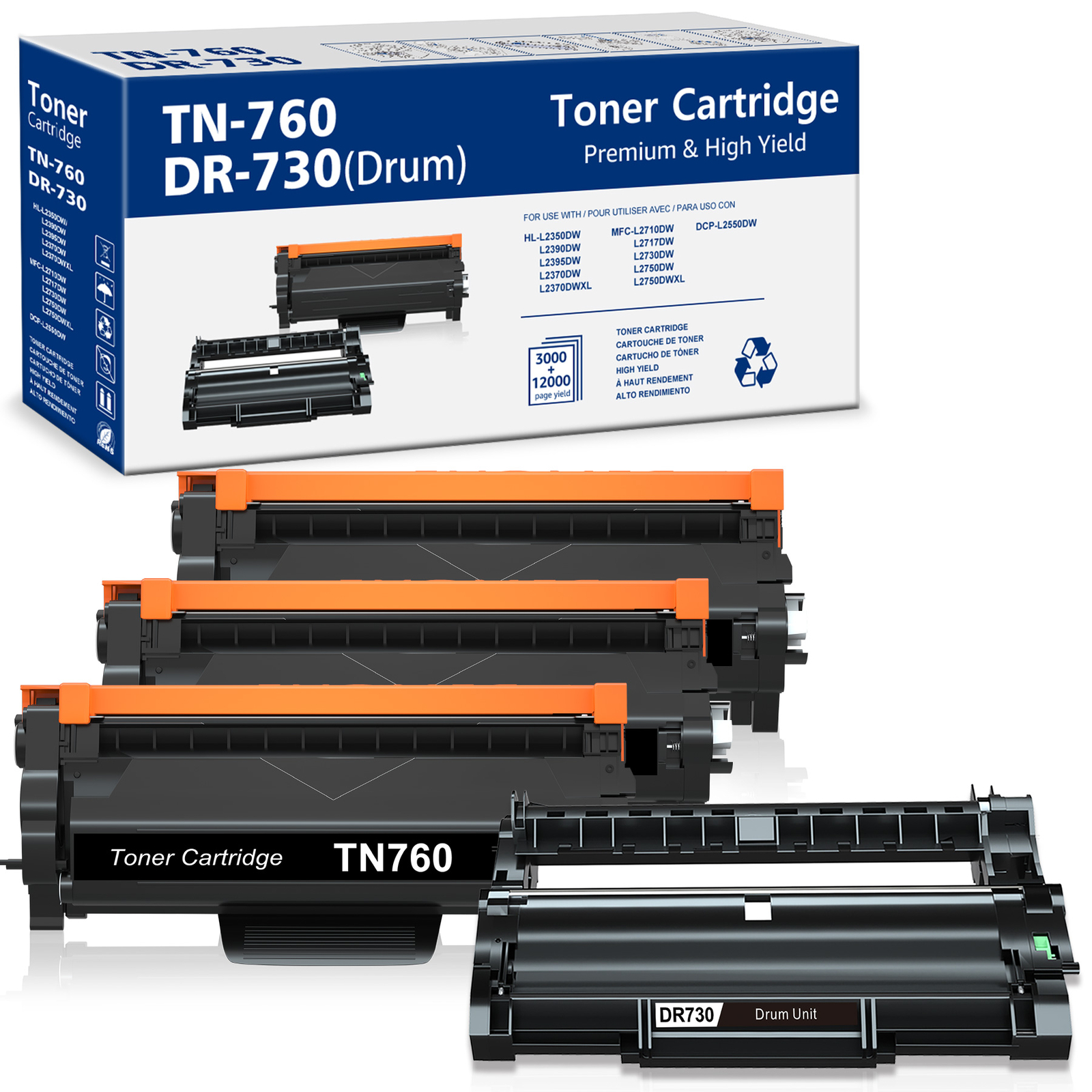 High Yield for Brother DR730 Drum TN760 Toner DCP-L2550DW HL-L2395DW MFC-L2710DW