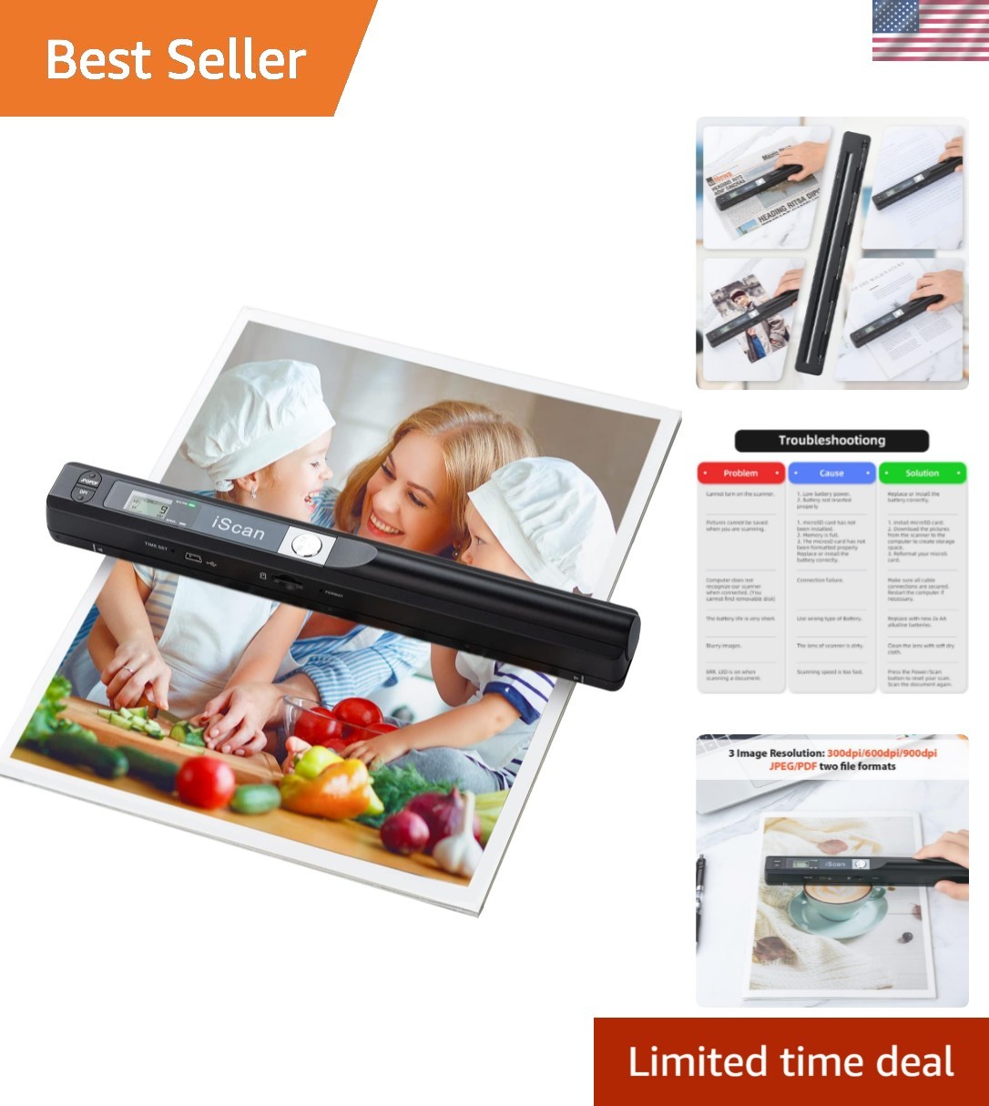 Lightweight Photo Scanner for Business & Travel – JPG/PDF Format, USB Connection