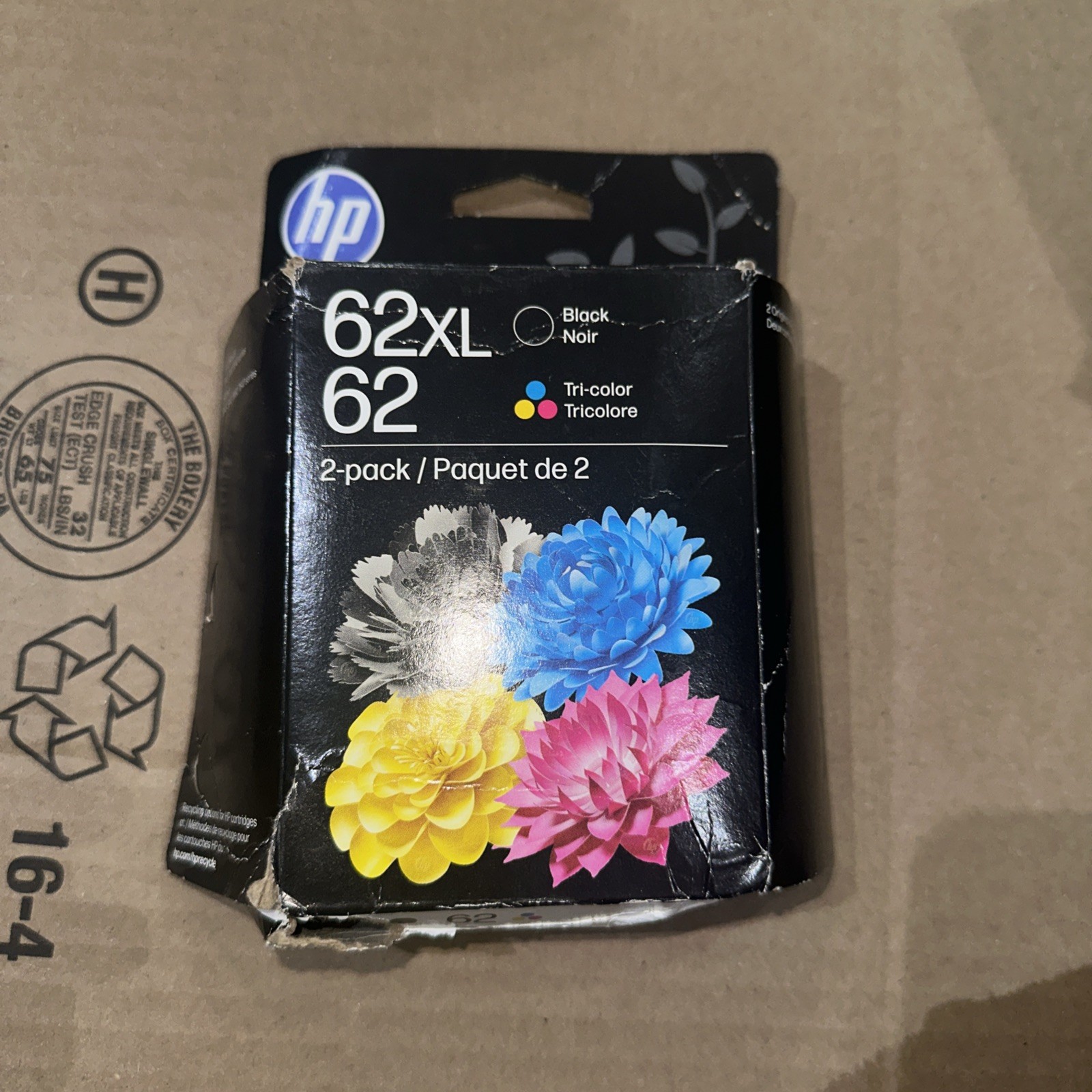 Genuine HP 62 XL Black & 62 Tri-Color Ink Catridges 2 Pack (N9H67FN) 01-2027 NEW