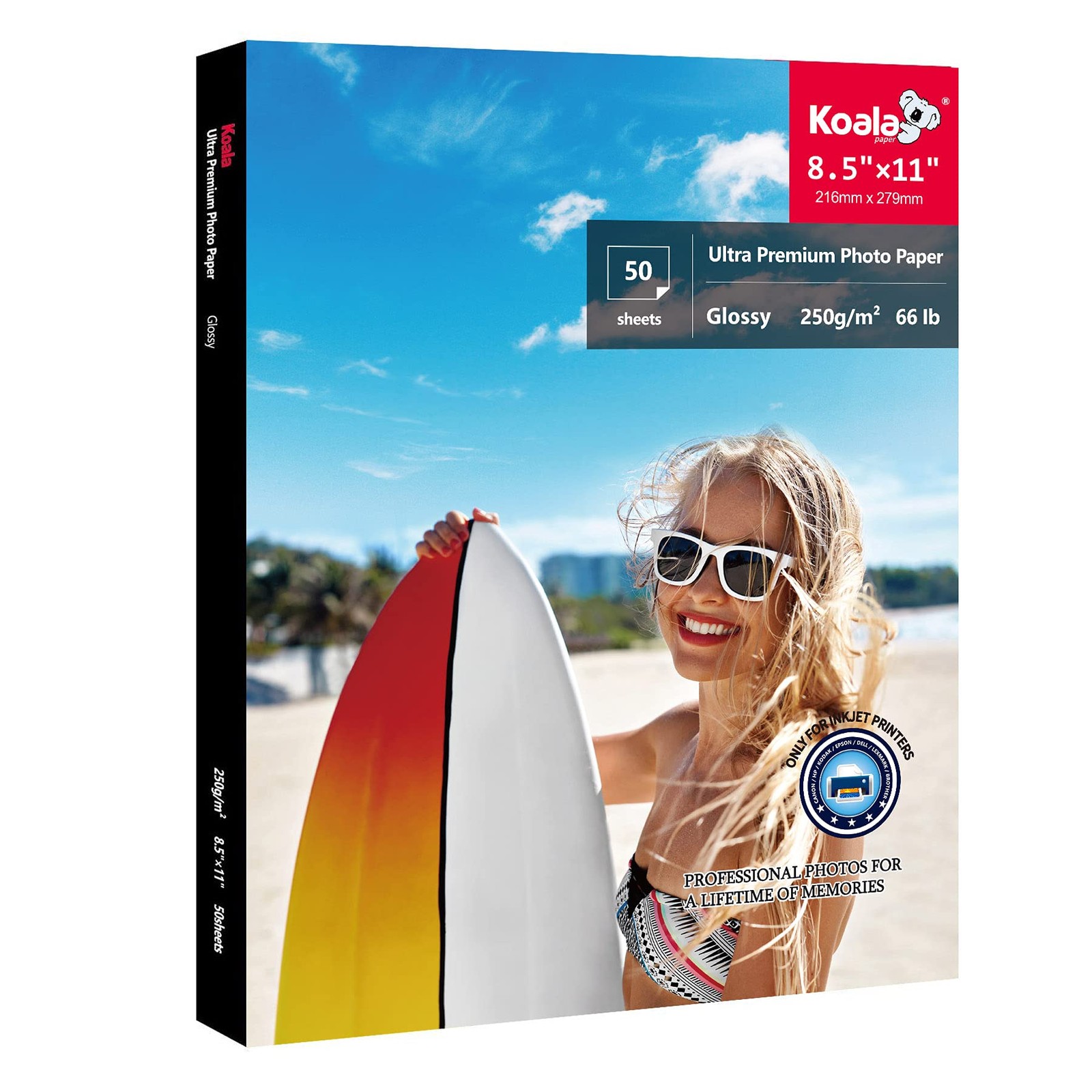 50 Sheets 8.5×11 Inch 66lb Glossy Photo Printer Paper for Inkjet Printer