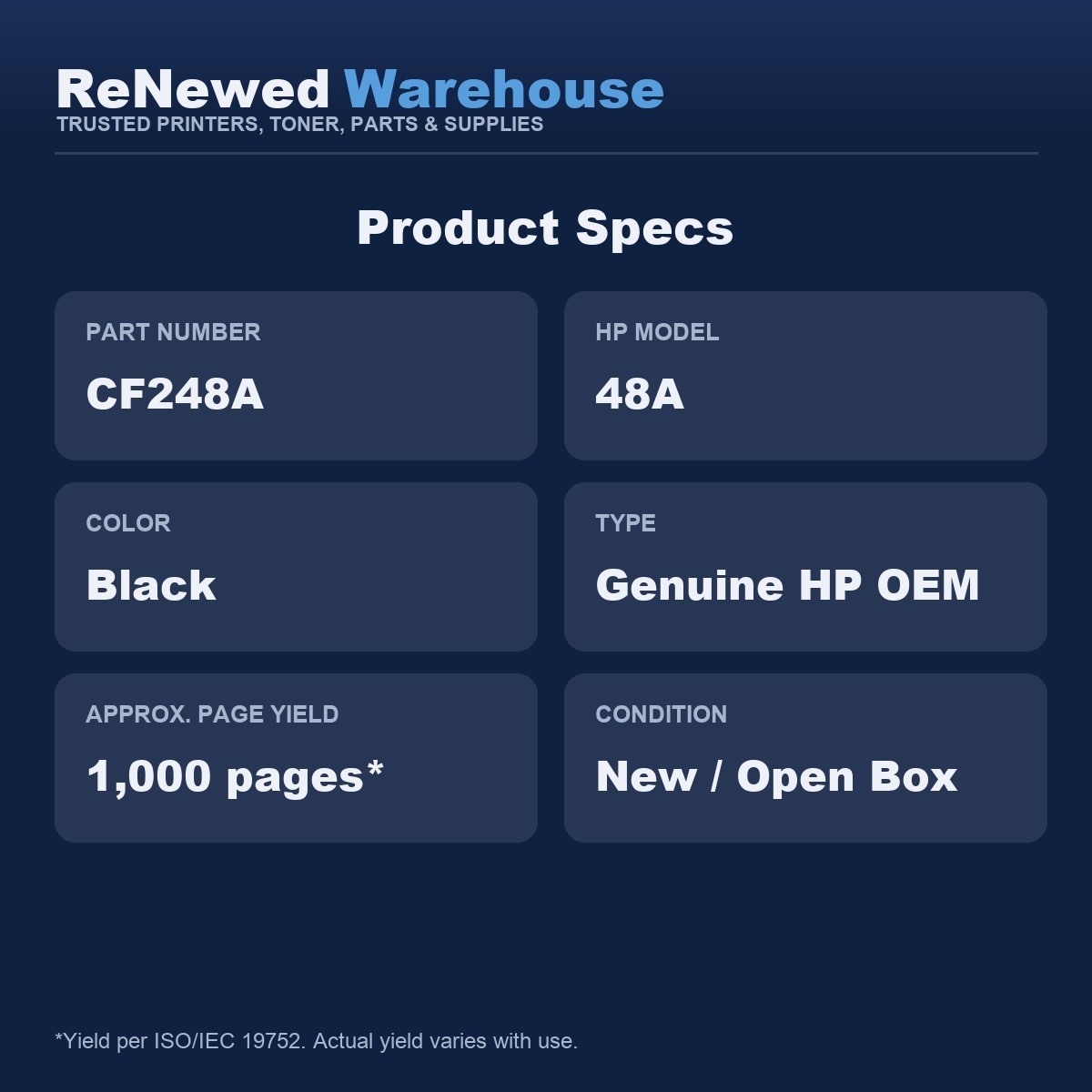 New Open Box HP 48A Black Original LaserJet Toner Cartridge, CF248A