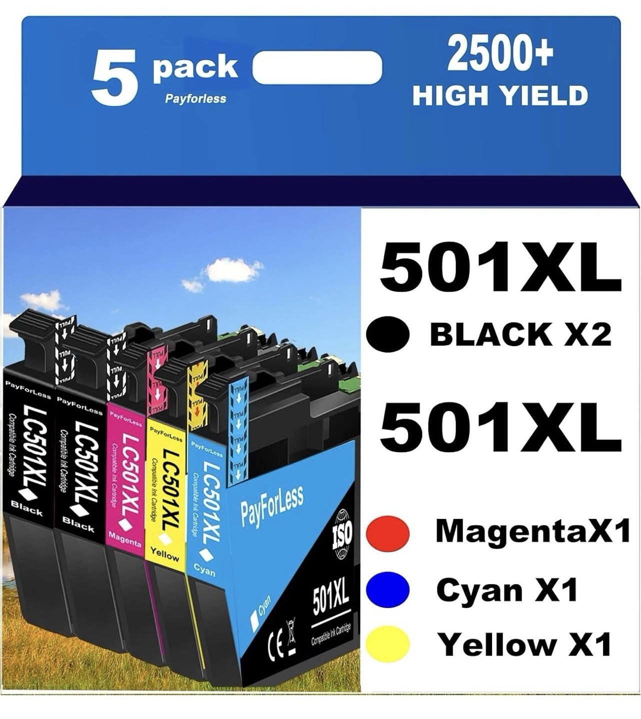 LC501XL 5 Pack Ink Compatible for MFC-J1260DW J1360DW J1410DW