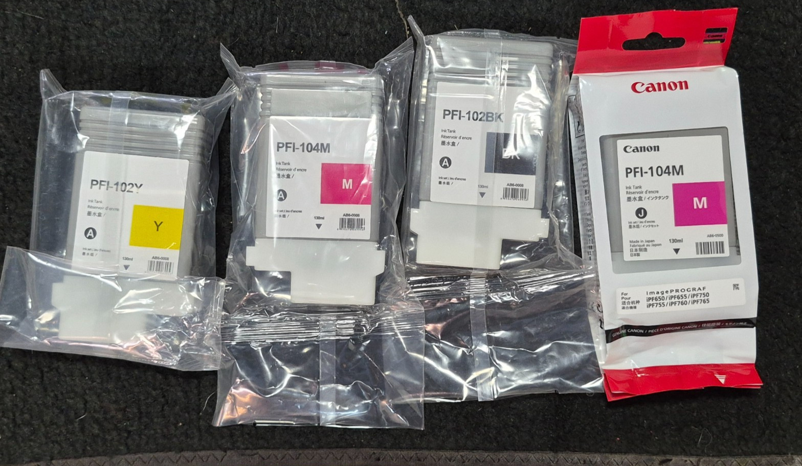 Genuine Canon PFI-104M & Generic PFI-104M PFI-102BK PFI-102Y