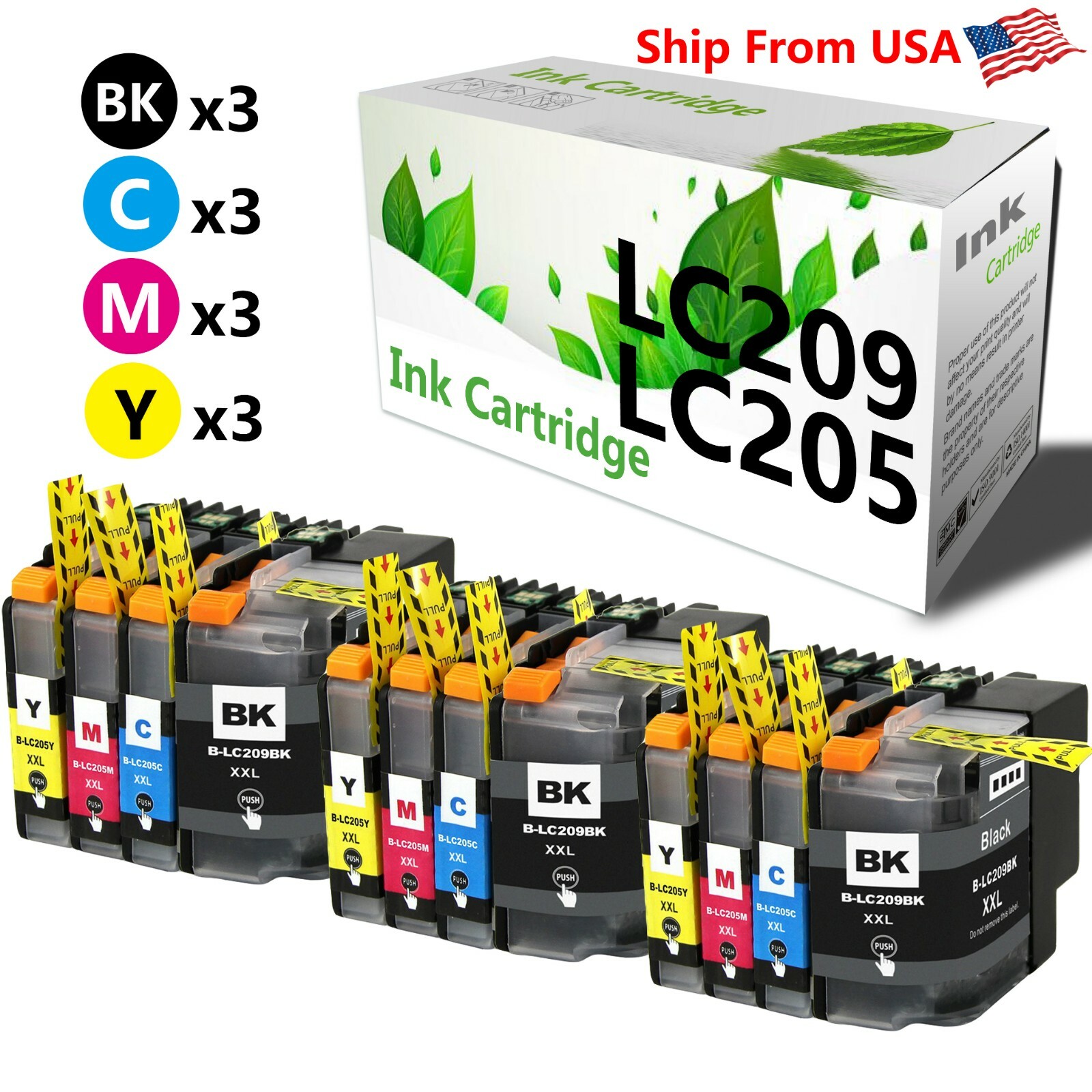 12PK LC-209XXL LC-205XXL Ink Cartridge for Brother MFC-J4320DW J5620DW J4420DW