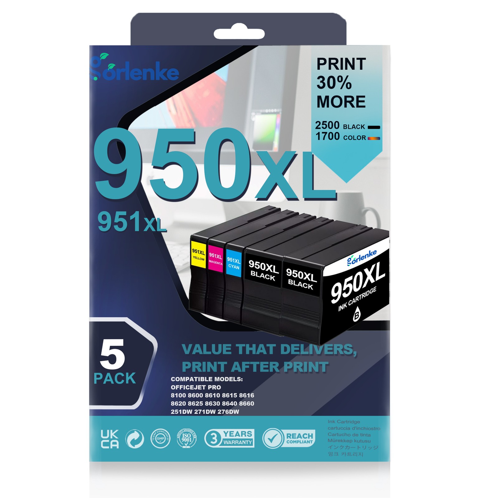 5PK 950XL 951XL ink for 950XL 951XL OfficeJet Pro 8100 8600 8610 276DW