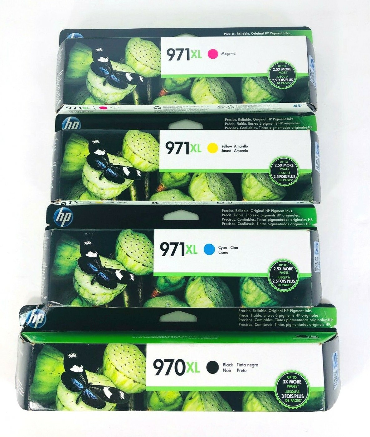 GENUINE 4-PACK HP 970XL Black & 971XL Color Ink OFFICEJET PRO X576 NEW SEALED