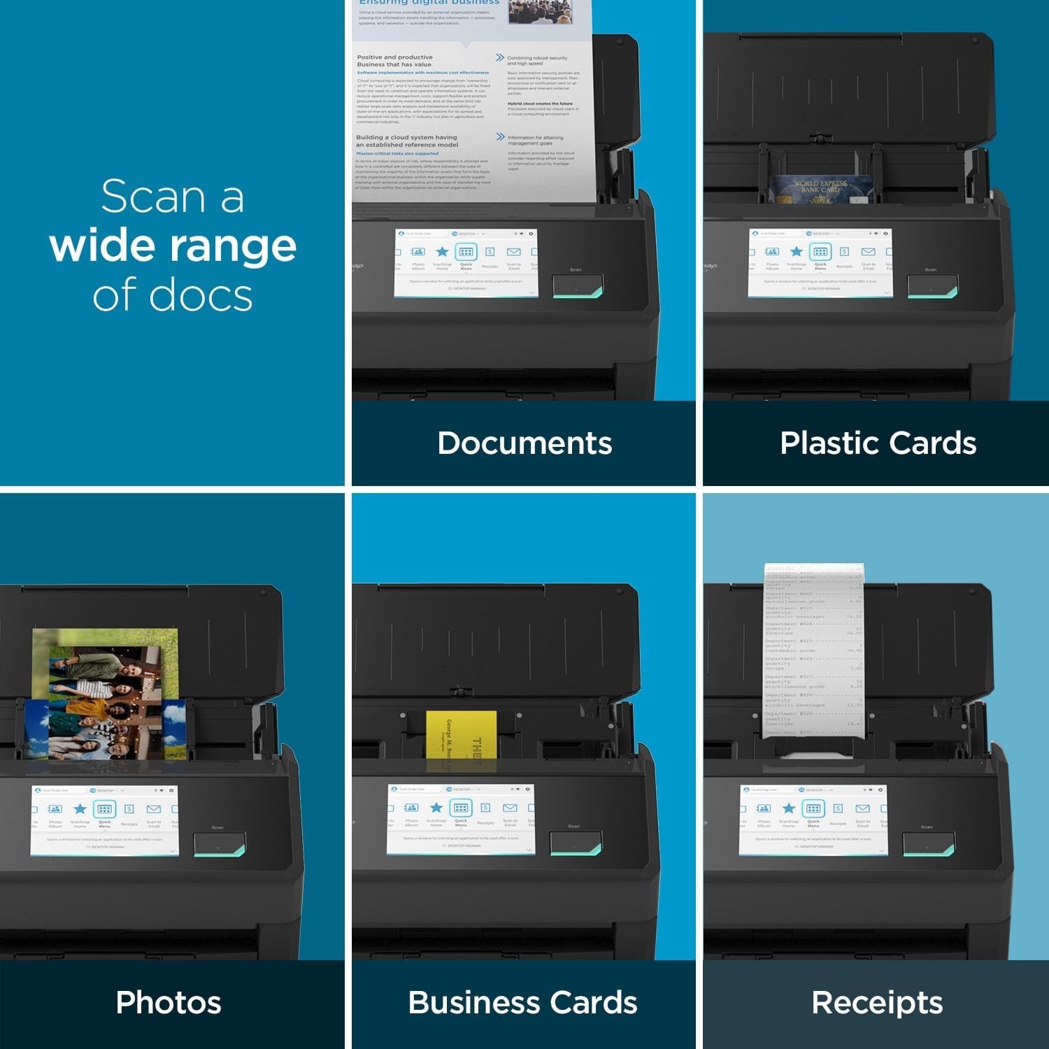 iX2500 Wireless or USB High-Speed Cloud Enabled Document, Photo & Receipt Scanne