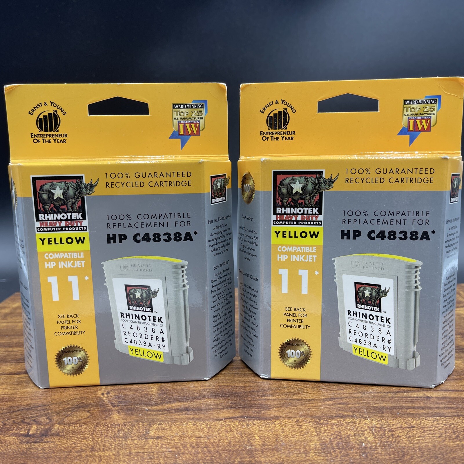 Rhinotek Heavy Duty 11 Ink Cartridge HP C4838A Yellow- Lot of 2
