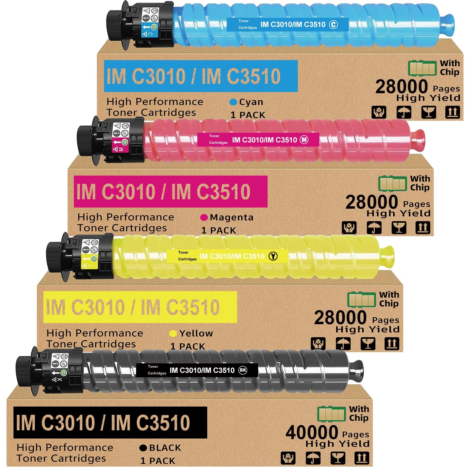 ** NEW Ricoh Toner | IM C3010 / IM C3510 | Black / Color | Compatible | 4-Pack