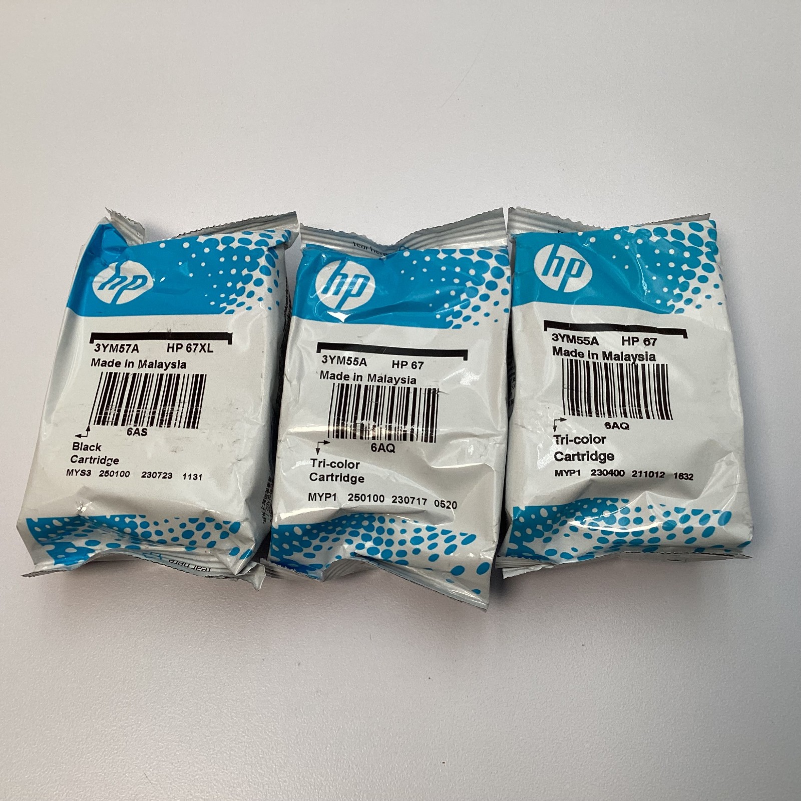 Lot of 3 HP 67 & 67XL Ink Cartridges 3YM57A 3YM55A Black & Tri-Color 2023 – 2025