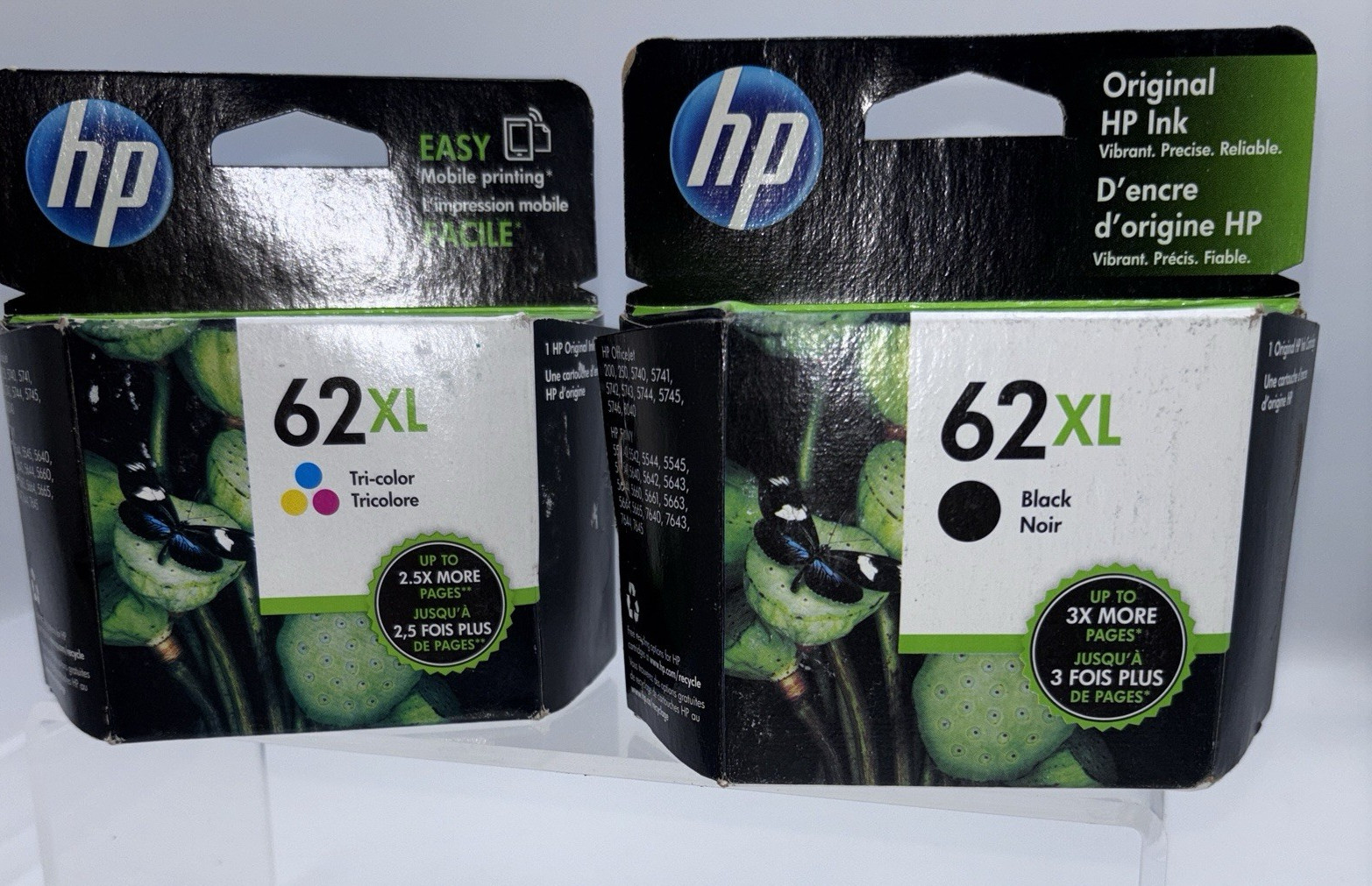 Set of 2 HP 62XL Black C2P05AN & Color Ink C2P07AN Genuine Retail Box 2019/20/21