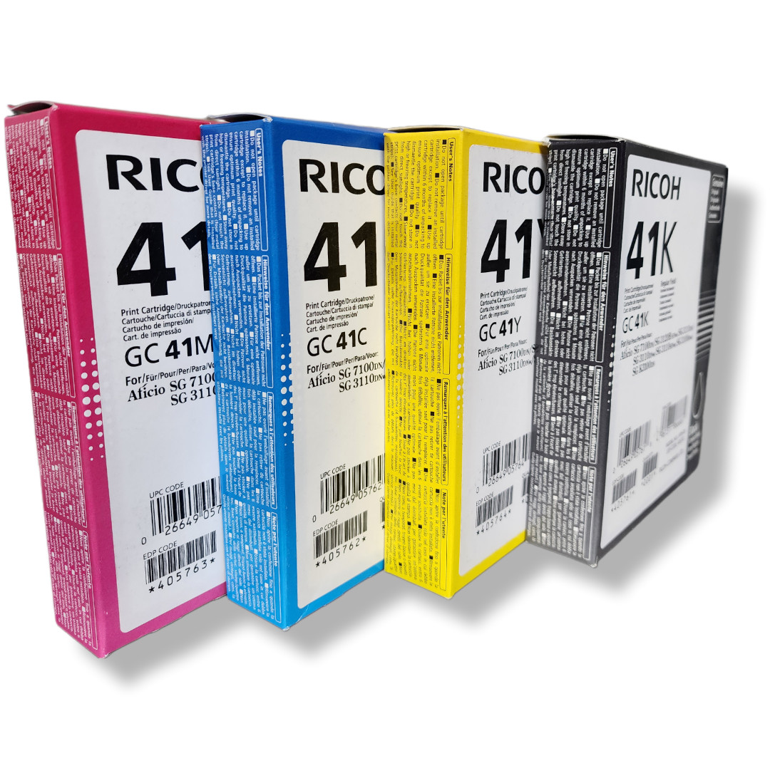 4X GENUINE RICOH GC 41K 41C 41Y 41M REGULAR YIELD PRINT CARTRIDGE J909-10